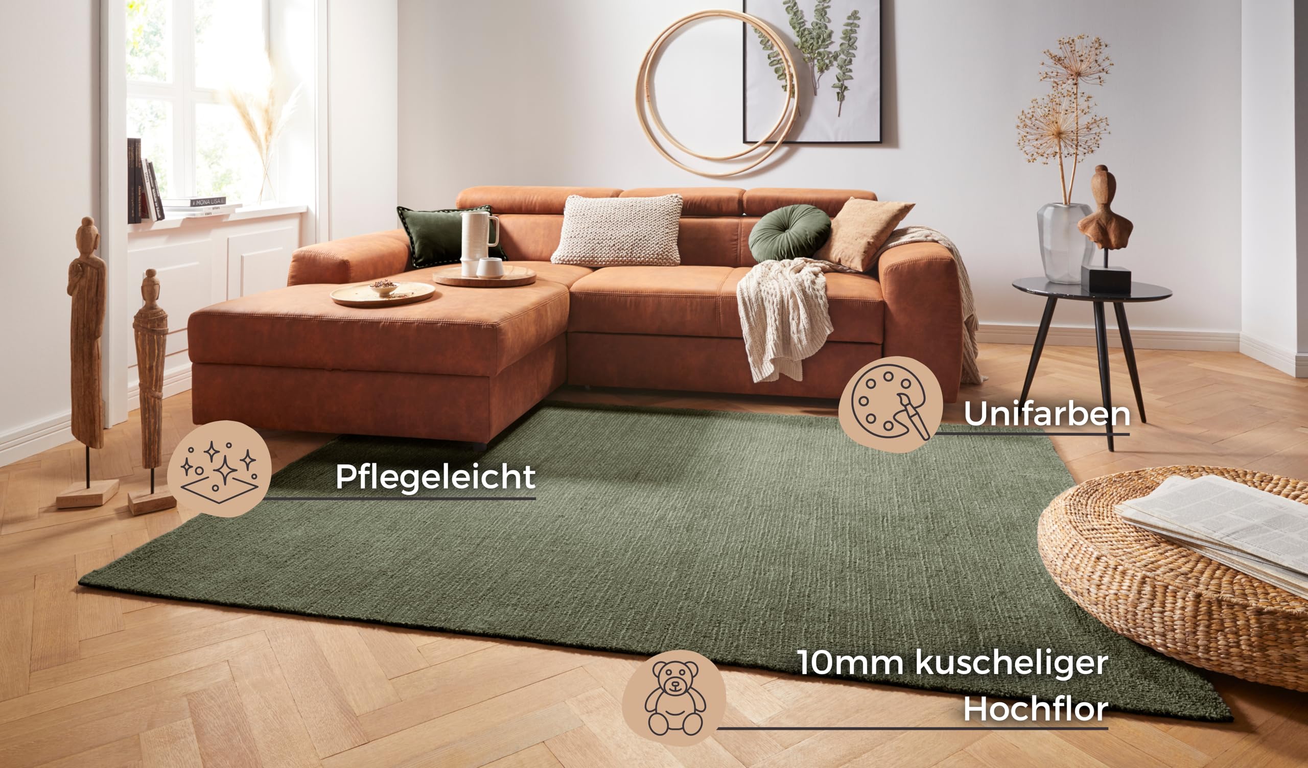 Mint Rugs Tapis à Poils Courts Ultra Doux, Vert Mousse, 120 x 170 cm