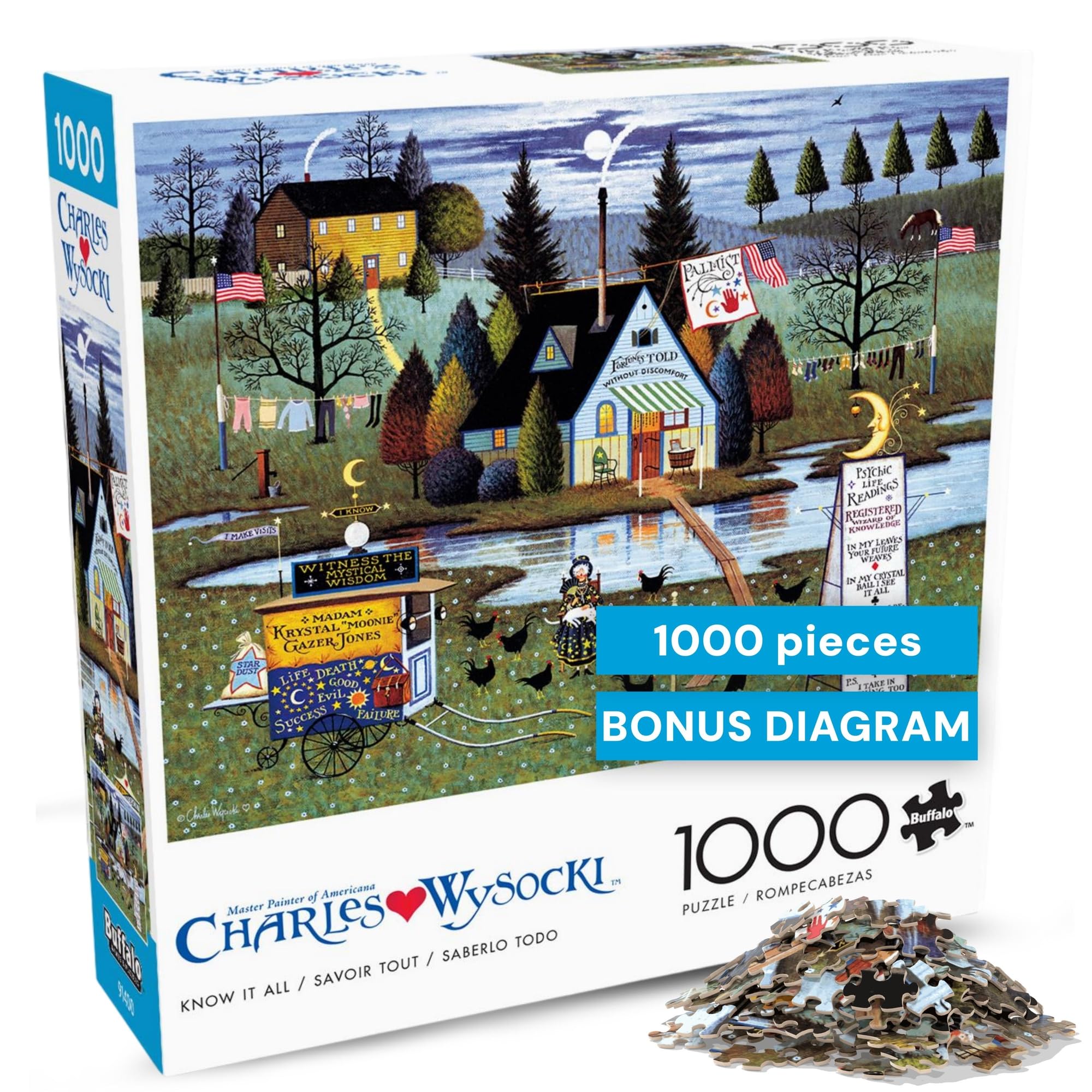Buffalo Games – Charles Wysocki Know It All 1000 Piece Jigsaw Puzzle, Americana Folk Art Puzzle for Adults