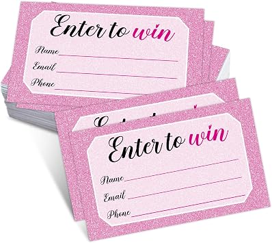 Enter to Win Lottery Ticket - 100 Pink Registration Tickets, 3.5 x 2" Cards, Auctions, FundRaisers, Lottery Events, Party Raffle Cards, Email Address Phones Number Fields - A01
