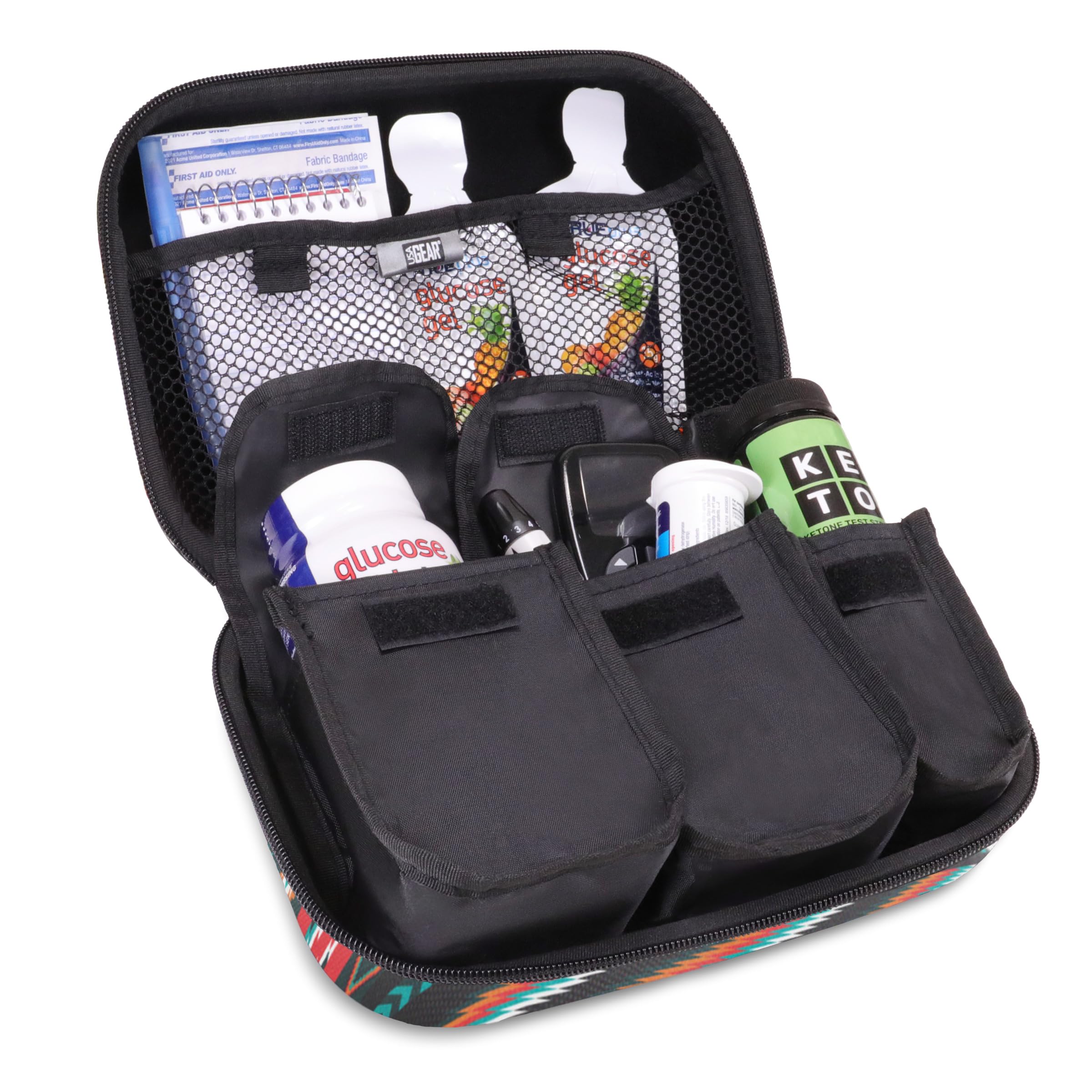 USA GEAR Diabetic Bag - Diabetic Travel Bag Insulin Kit with 3 Removable Pouches & Hard Shell Exterior - Compatible with ACCU-CHEK, Bayer Contour, and More Glucose Monitors - Southwest