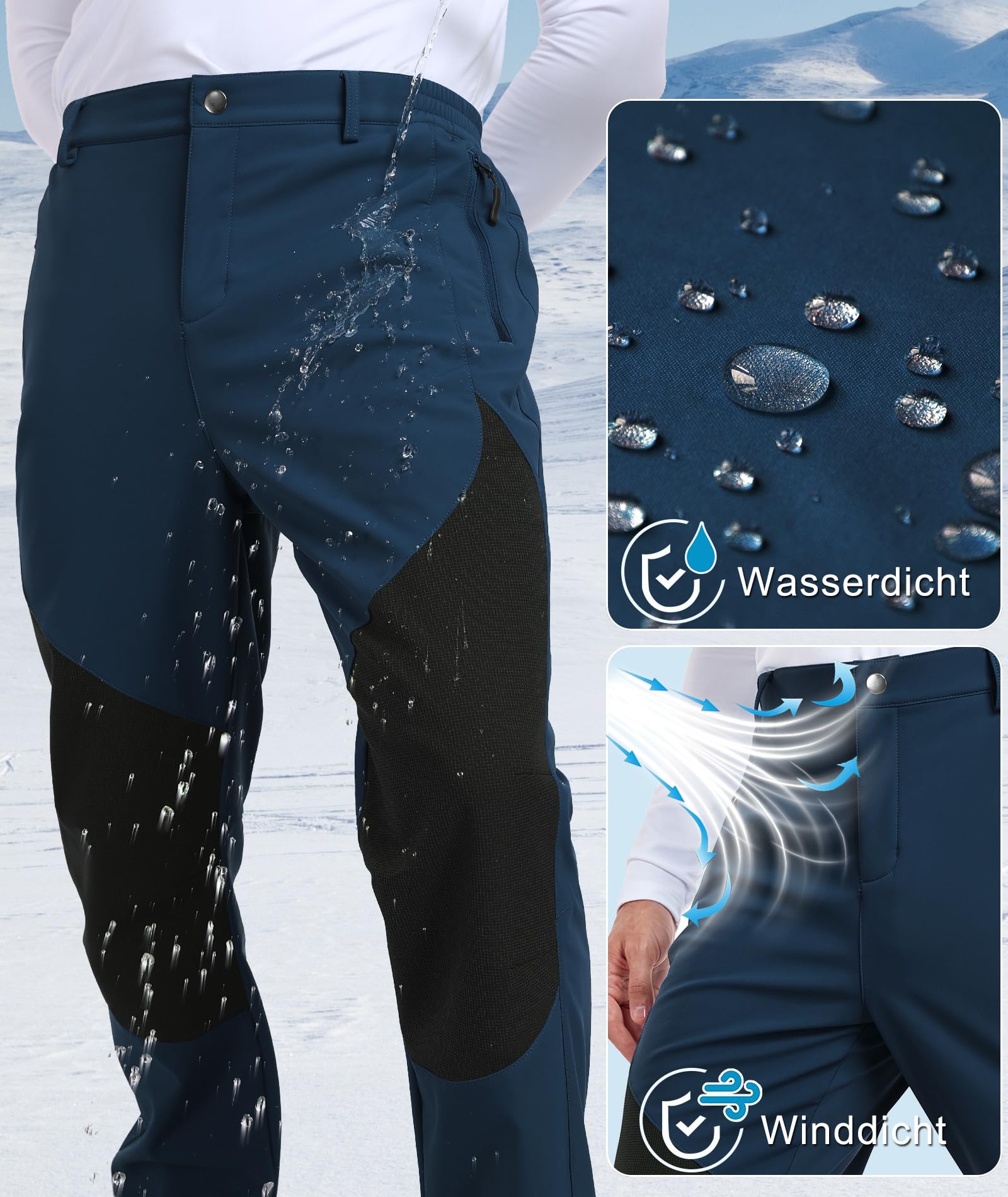 Djtnzdm Pantaloni da Lavoro Uomo Invernali Pantaloni Trekking Antipioggia Impermeabili Termici Pantaloni Neve Sci Snowboard Caldo Antivento Tasca con Cerniera (Loose Fit)