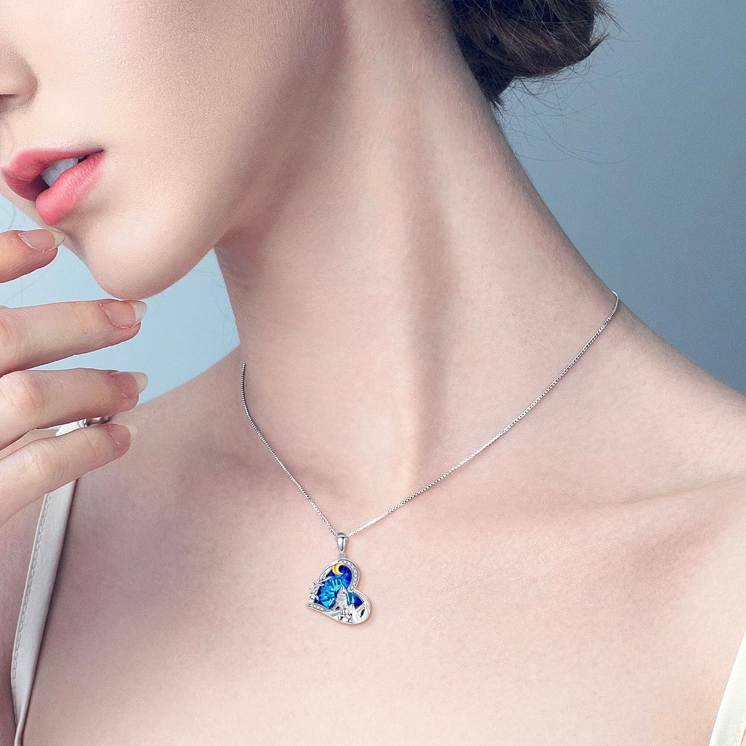 Wolf Necklace 925 Sterling Silver Howling Wolf Crystal Jewelry Birthday Gift for Her - Image 2