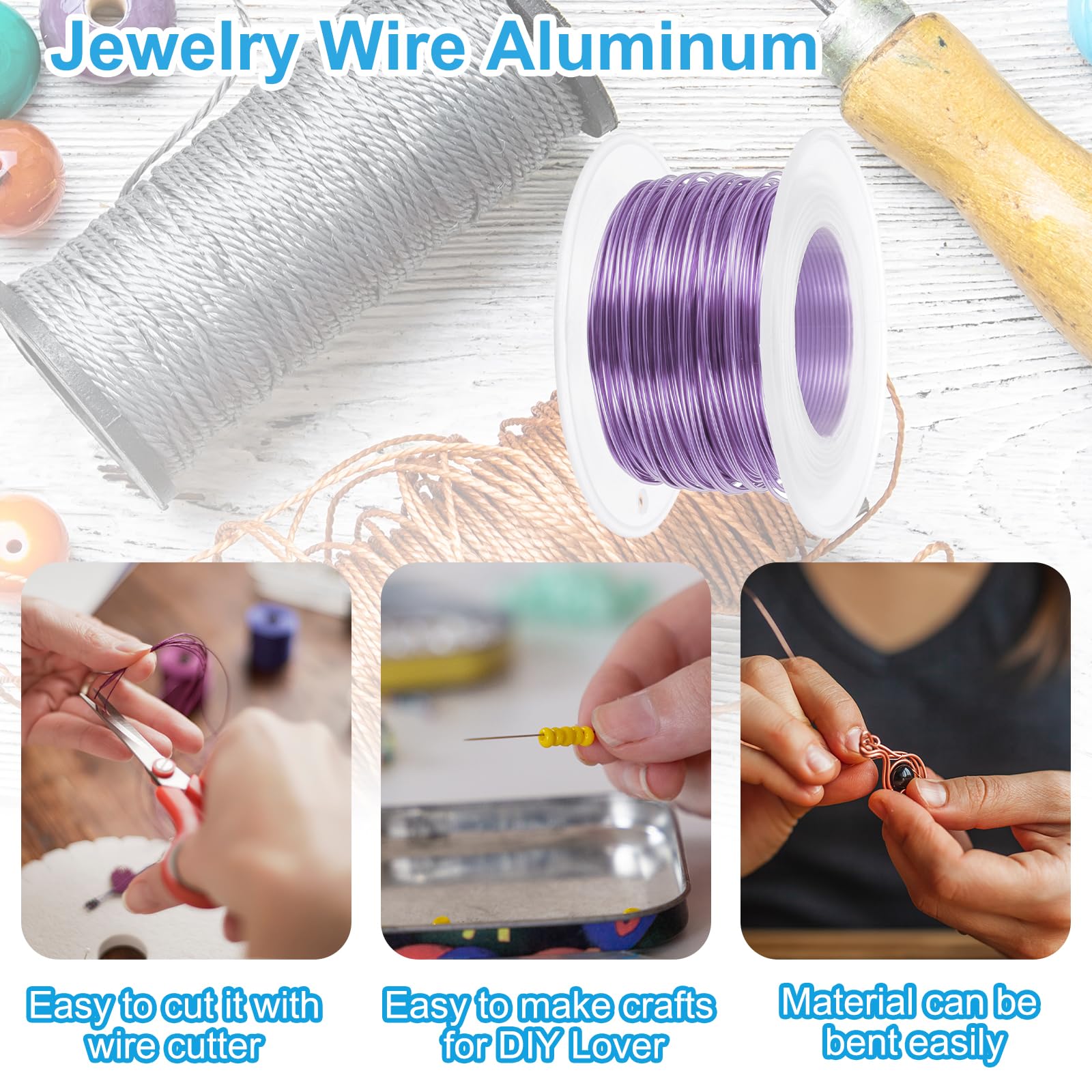 PATIKIL 20 Gauge 0.8mm Aluminum Craft Wire, 98.4 Ft Metal Wire Armature Bendable Wire for Jewelry Making Metal Wrap DIY Light Purple - Image 3