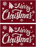 Vaukki Christmas Bathroom Rug Set 2 Pieces, Plush Microfiber X-Mas Non Slip Washable Red Bath Mat, Absorbent Bathroom Carpet for Shower,Tub and Toilet (Merry Christmas, 20''x32''+20''x32'')