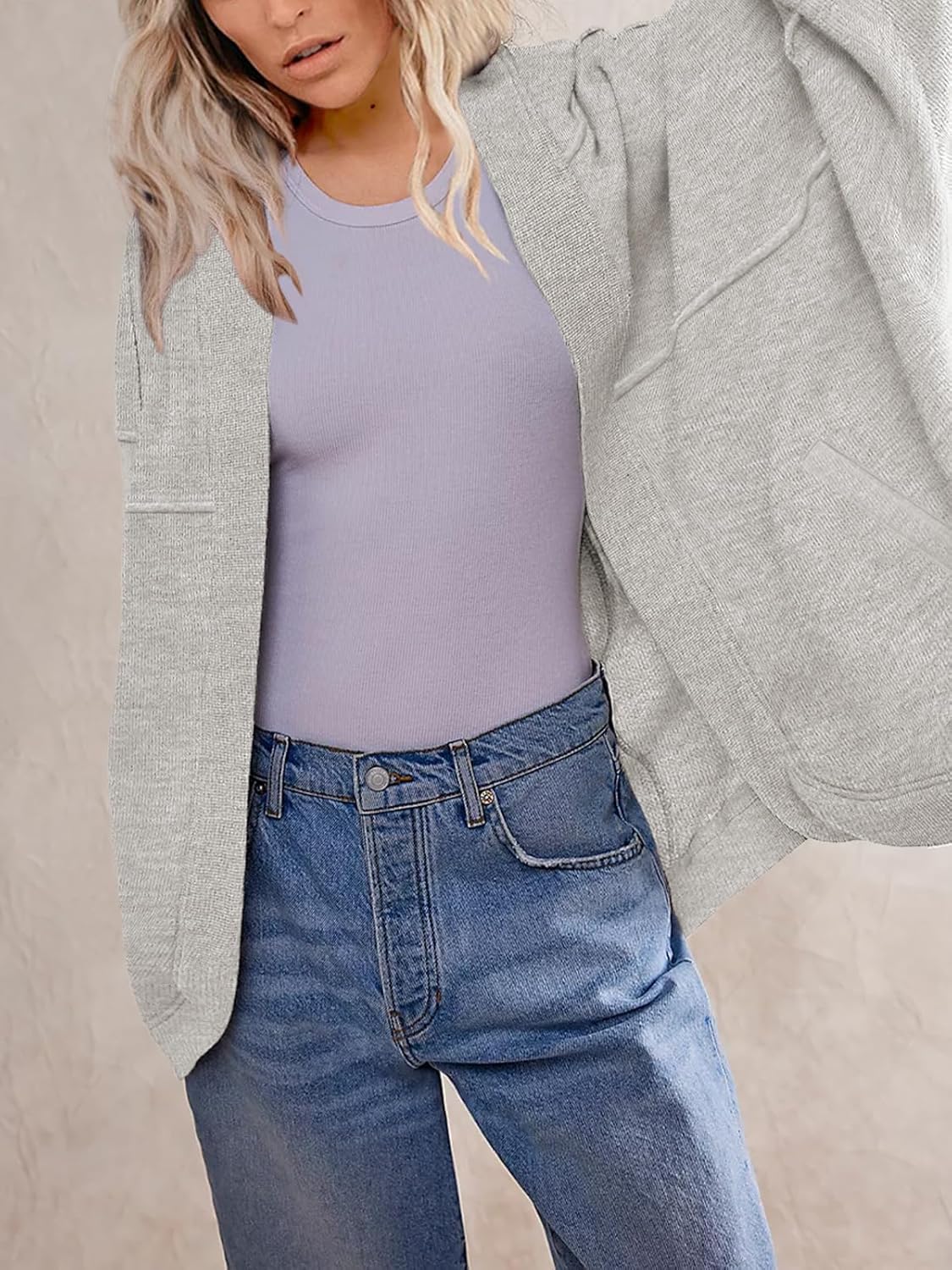 Women' s Drop Shoulder Sweatshirt Fall Clothes Oversized Shrug Long Cardigan Coat Active Loose Casual Outwear - Image 2