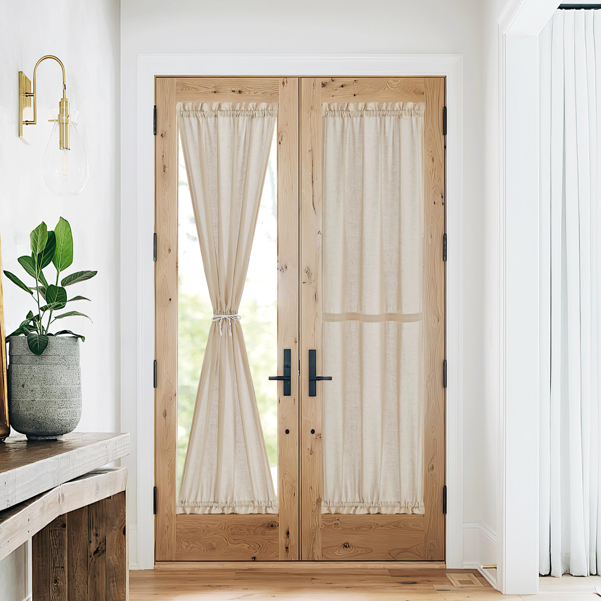 NICETOWN Door Curtain with Drawstring Tieback - Privacy French Door Shade Light Filgtering Curtain for Patio Sidelight Glass Window, W 26 x L 72 in, 1 Pc, Angora