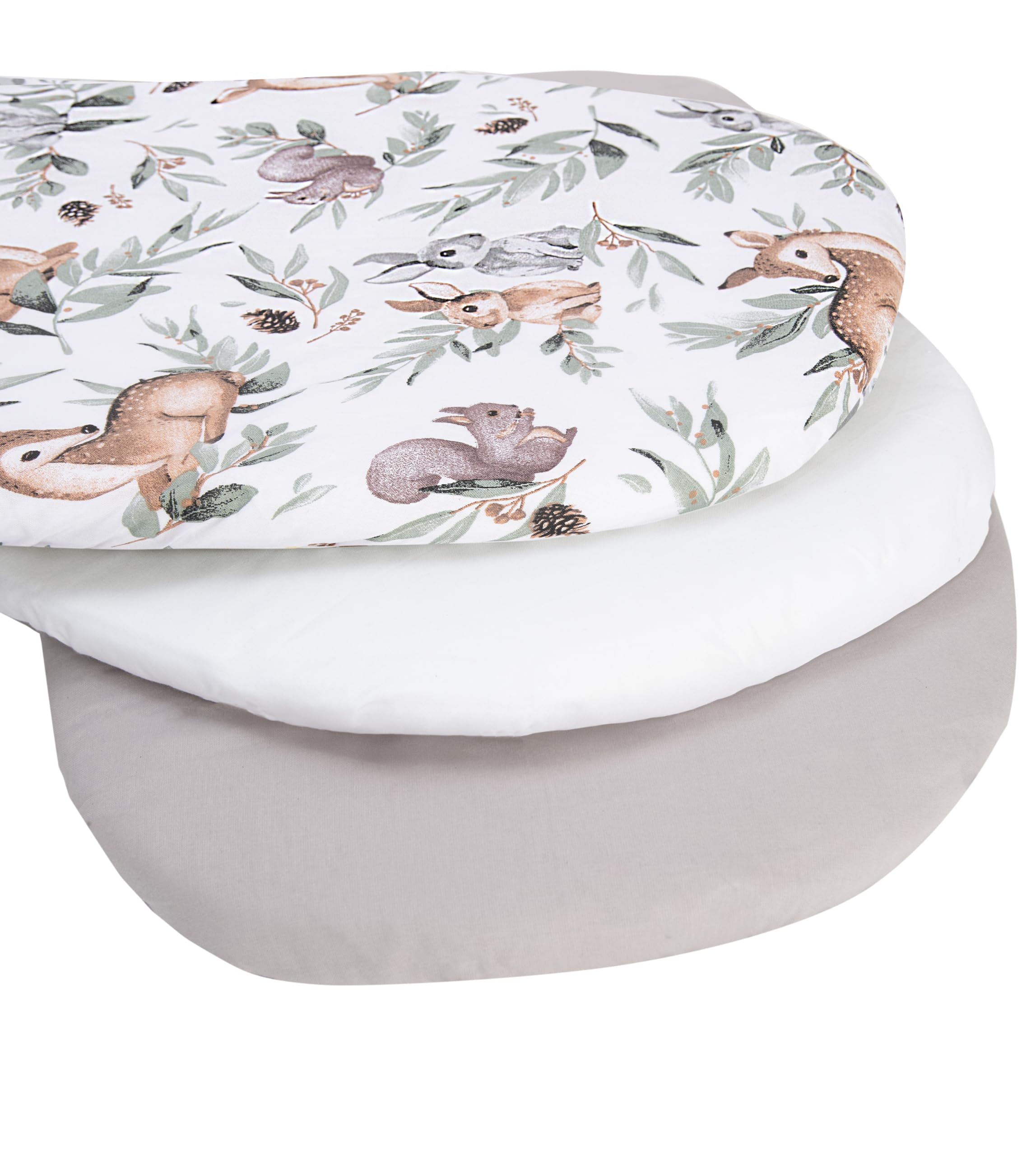Medi Partners Set of 3 pcs. Fitted Sheet Pram 86 x 40 cm 100% Cotton Mattress Protector Baby, Deer in the Leaves-white-grey, Three pack - Image 2