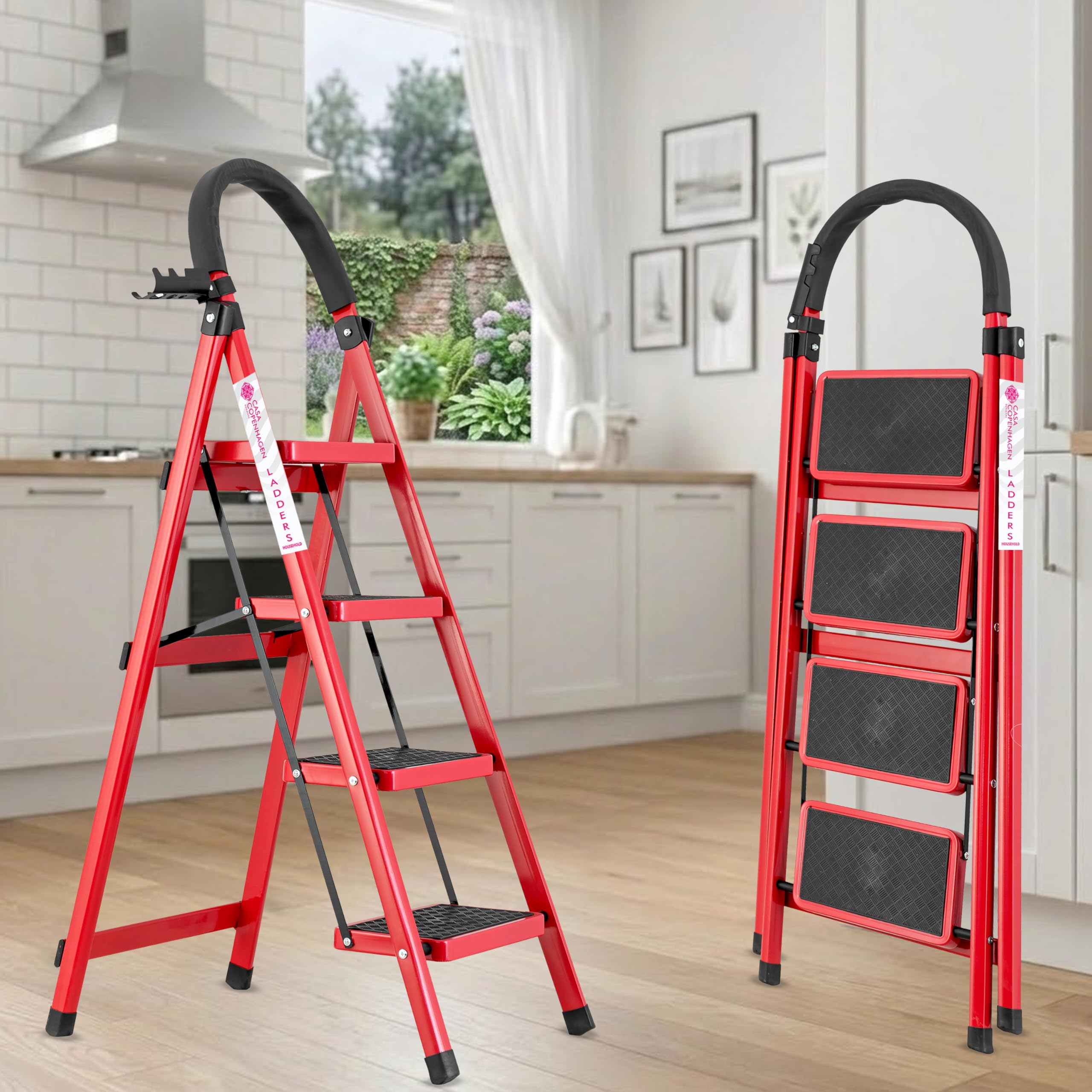 Casa Copenhagen Black 5 Step Ladder for Home Use with Built-in Tool Tray | Heavy Duty D Shape Rods | Ultra Large Platform | Wide Rubber Feet | 150Kg Capacity Foldable Ladder - 7 Years Warranty — Amazon image 15