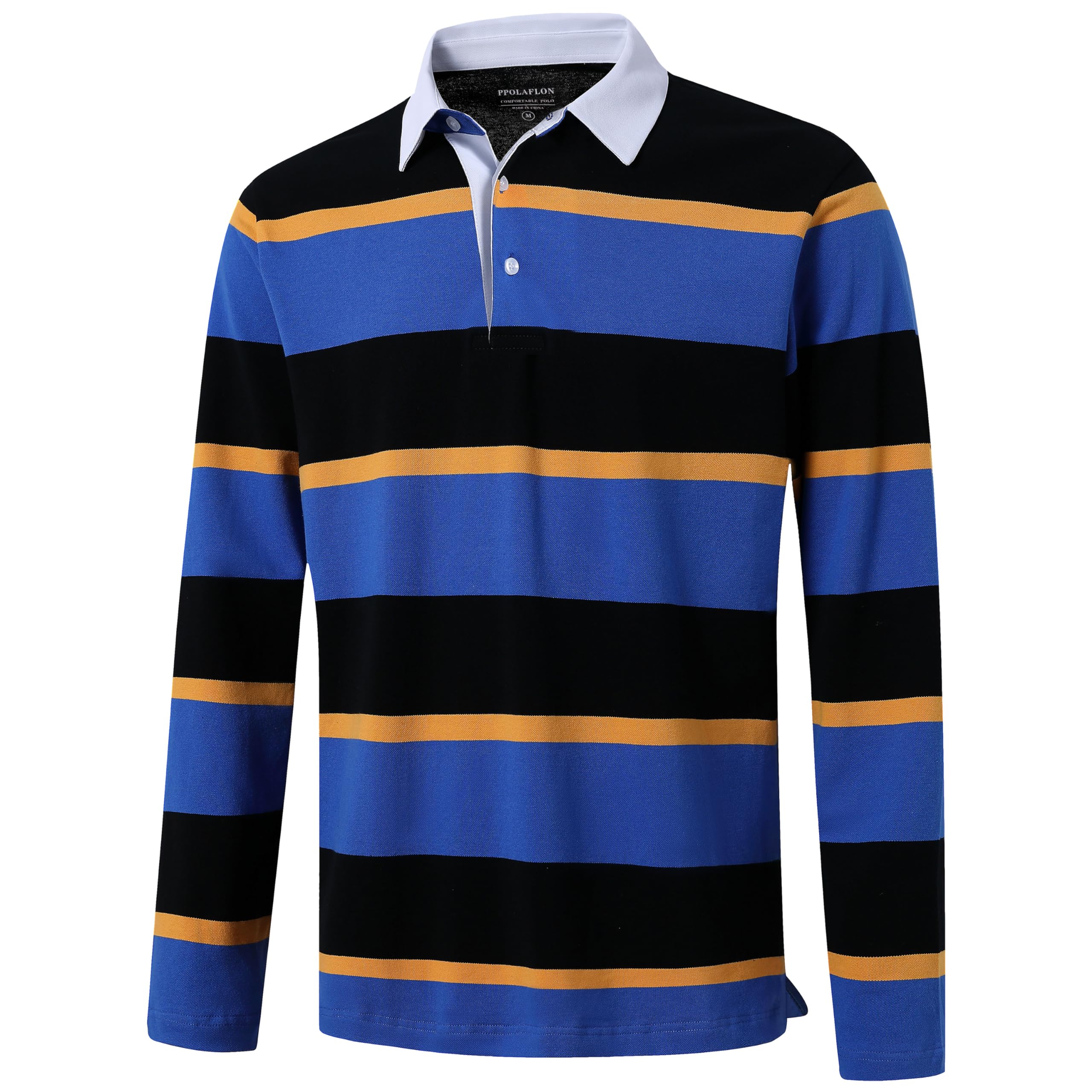 P POLAFLONMen's Polo Shirts Long Sleeve Striped Dry Fit Casual Collared  Pique Golf Polo Shirts for Mens