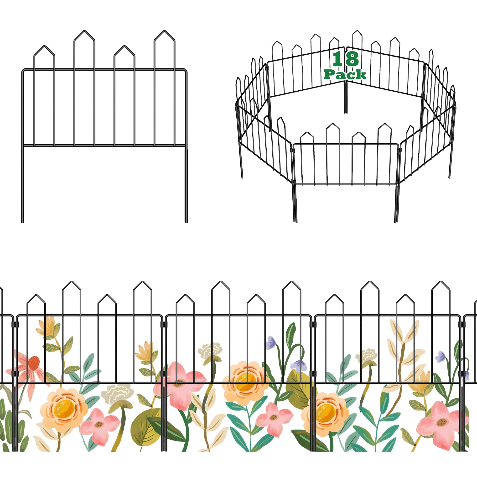 Decorative Garden Fence 18 Pack,Total 25ft (L) x 20in (H) No Dig Rustproof Wire Garden Fence Border,Dog Fence Outdoor for Yard,Landscape,Patio Decoration