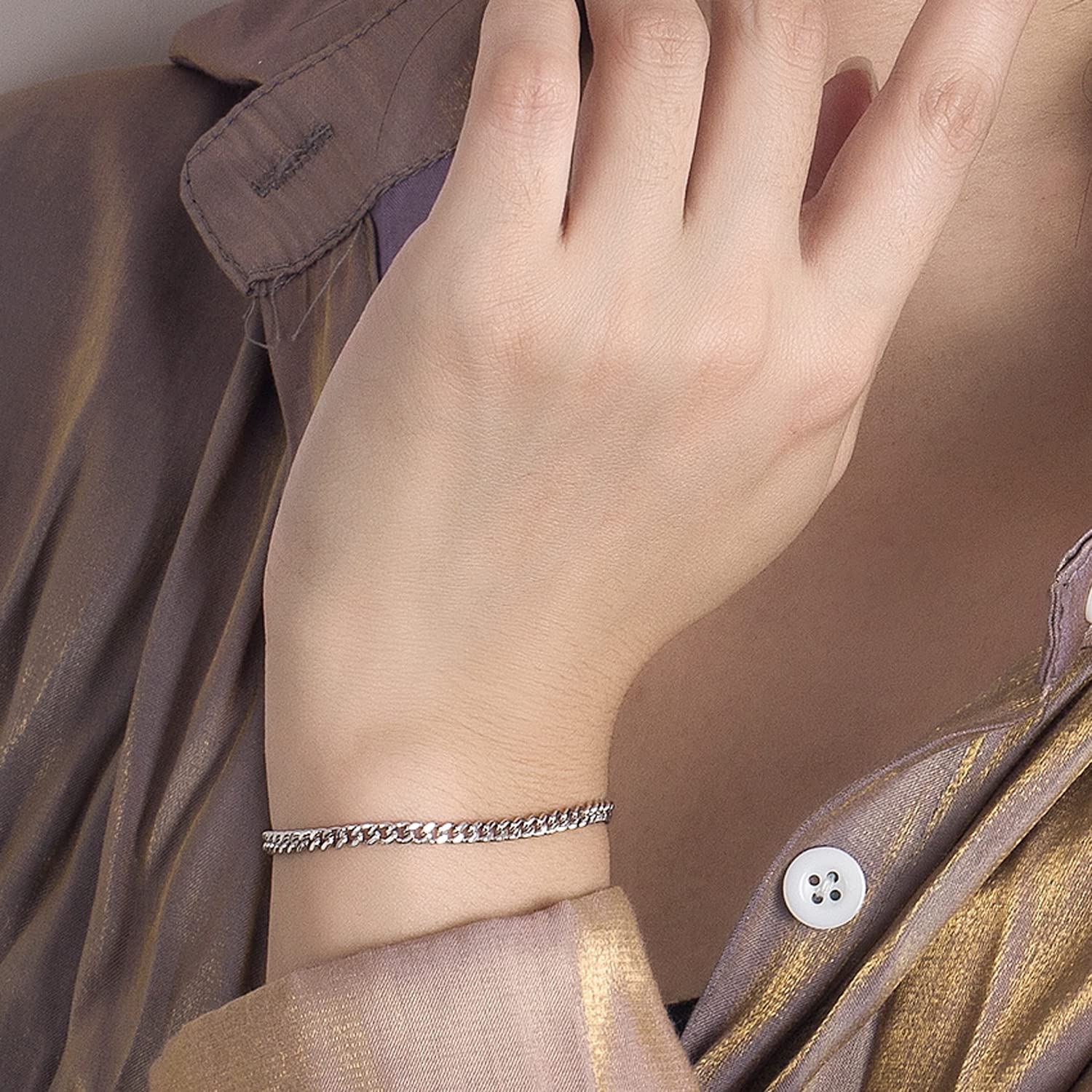 Dankadi Bracciale cubano sottile largo 3 mm, 4 mm, 5 mm, in argento Sterling 925, catena cubana, maglia fine rock, punk, hip pop, miami, regalo per feste di compleanno, per uomo e donna