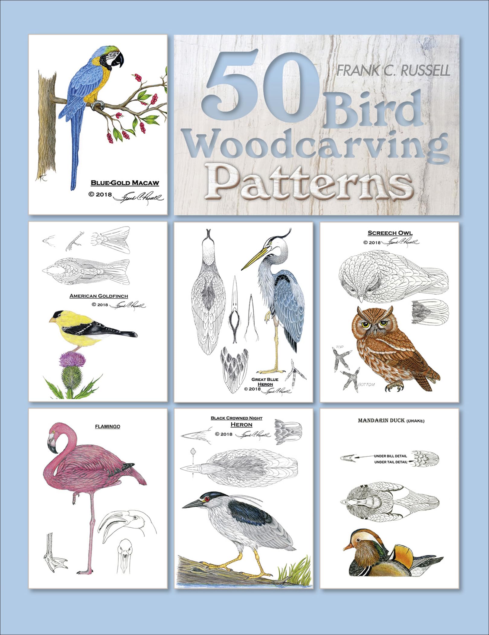 50-bird-woodcarving-patterns-russell-frank-c-9780764359545-amazon-com-books