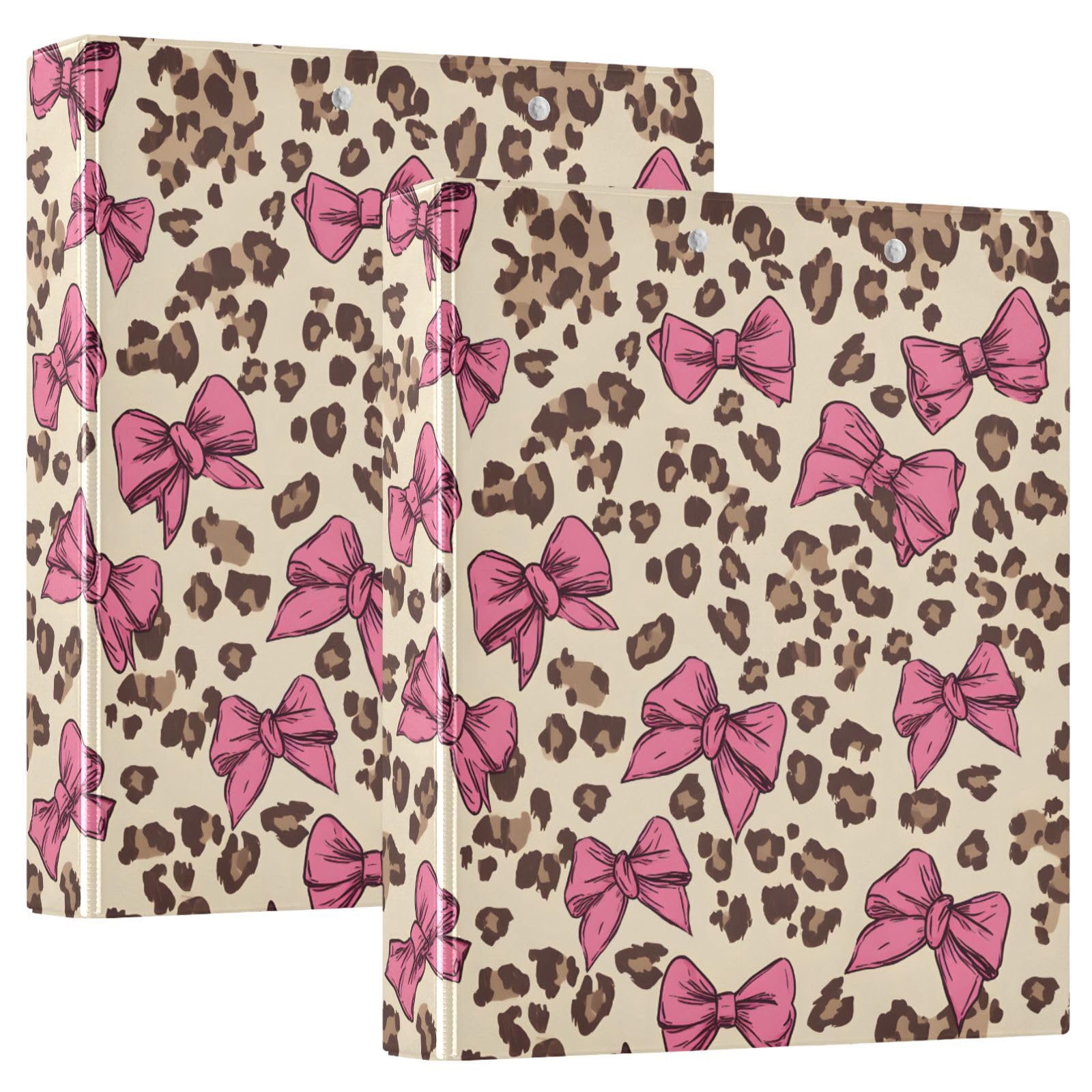 Pink Bow Leopard Print 3 Ring Binder with 2 Interior Pockets