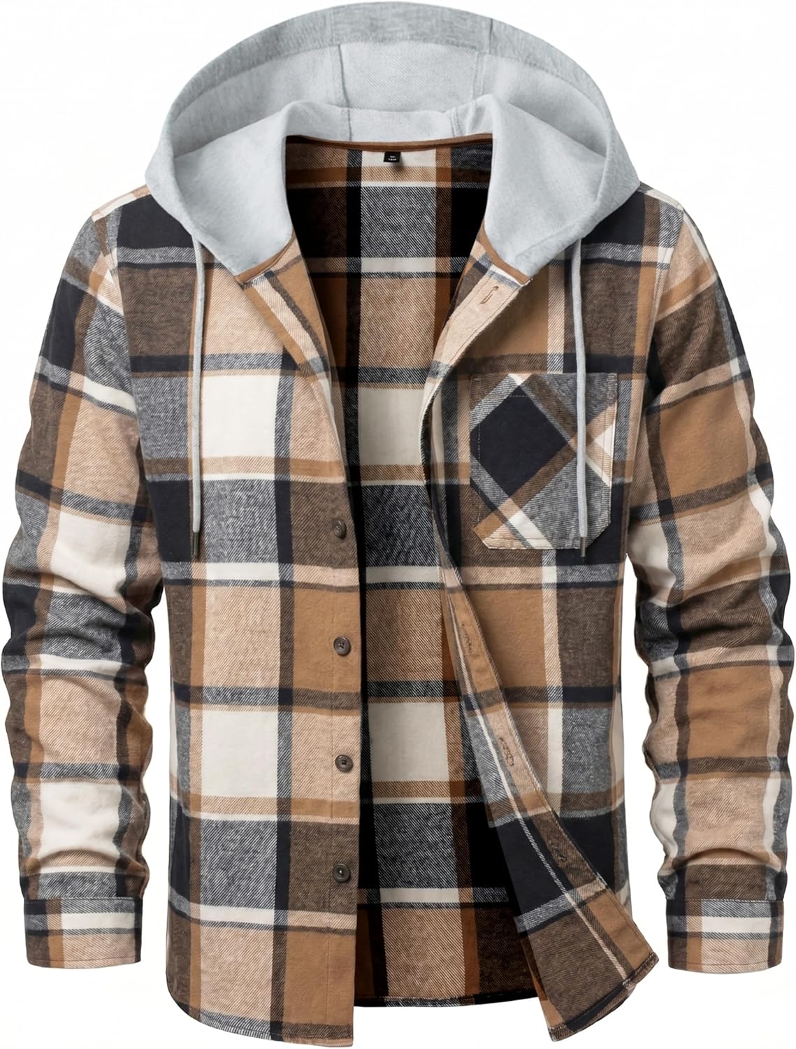 EKLENTSON Men's Flannel Shirt Long Sleeve Plaid Hoodies for Men Lightweight Jackets Casual Button Down Shirt with Pocket