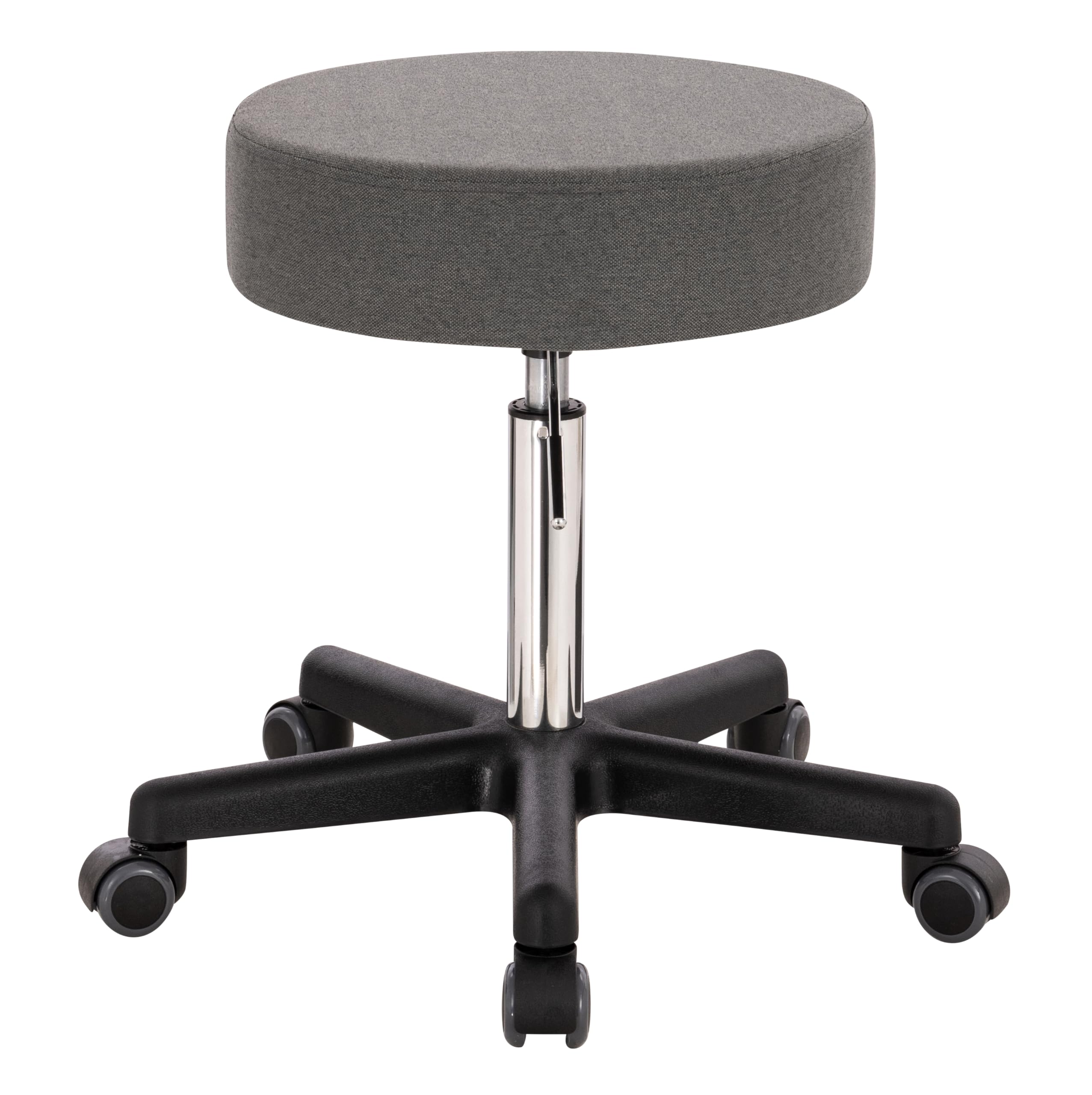 XL Profi Rollhocker, 40cm Sitzbreite, Sitzhöhe bis 70cm, Stoff Grau | 1stuff-Qualität vom Fachhändler, Bürohocker höhenverstellbar, Drehhocker 360°, hohe Belastung, Arzthocker, Stoffbezug