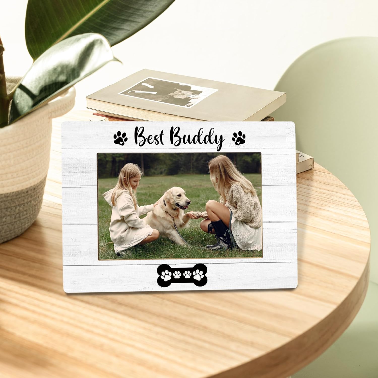 Dog Picture Frame, Dogs Lovers Gift for Women, Paw Pet Best Buddy DogThemed Gifts Photo Frame 4X6, PetDog Decorative Wooden Photo Picture Frames for Desk Tabletop Decor - Image 2