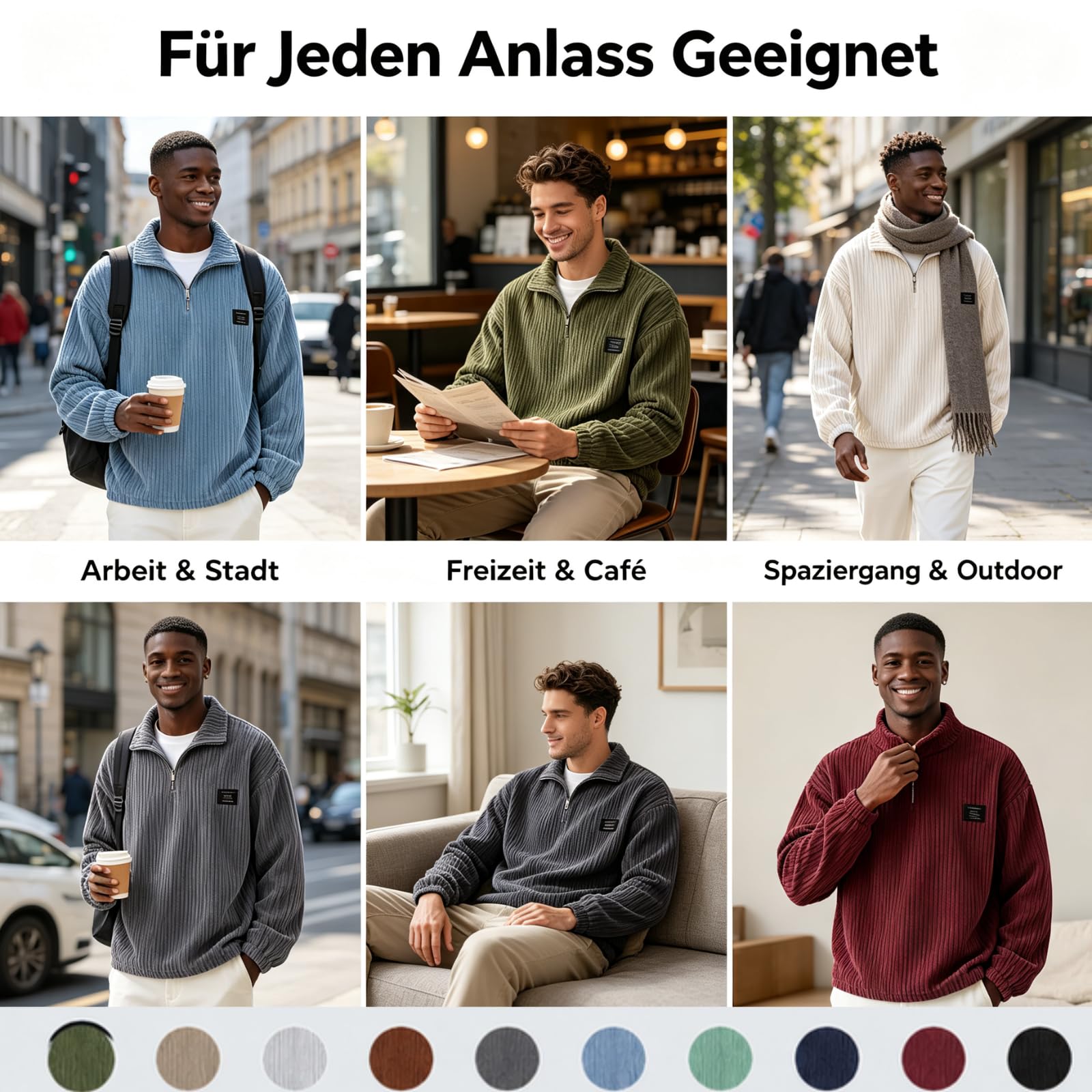 Pullover Herren Cord Sweatshirt Herbst Langarmshirt Sweater Pulli