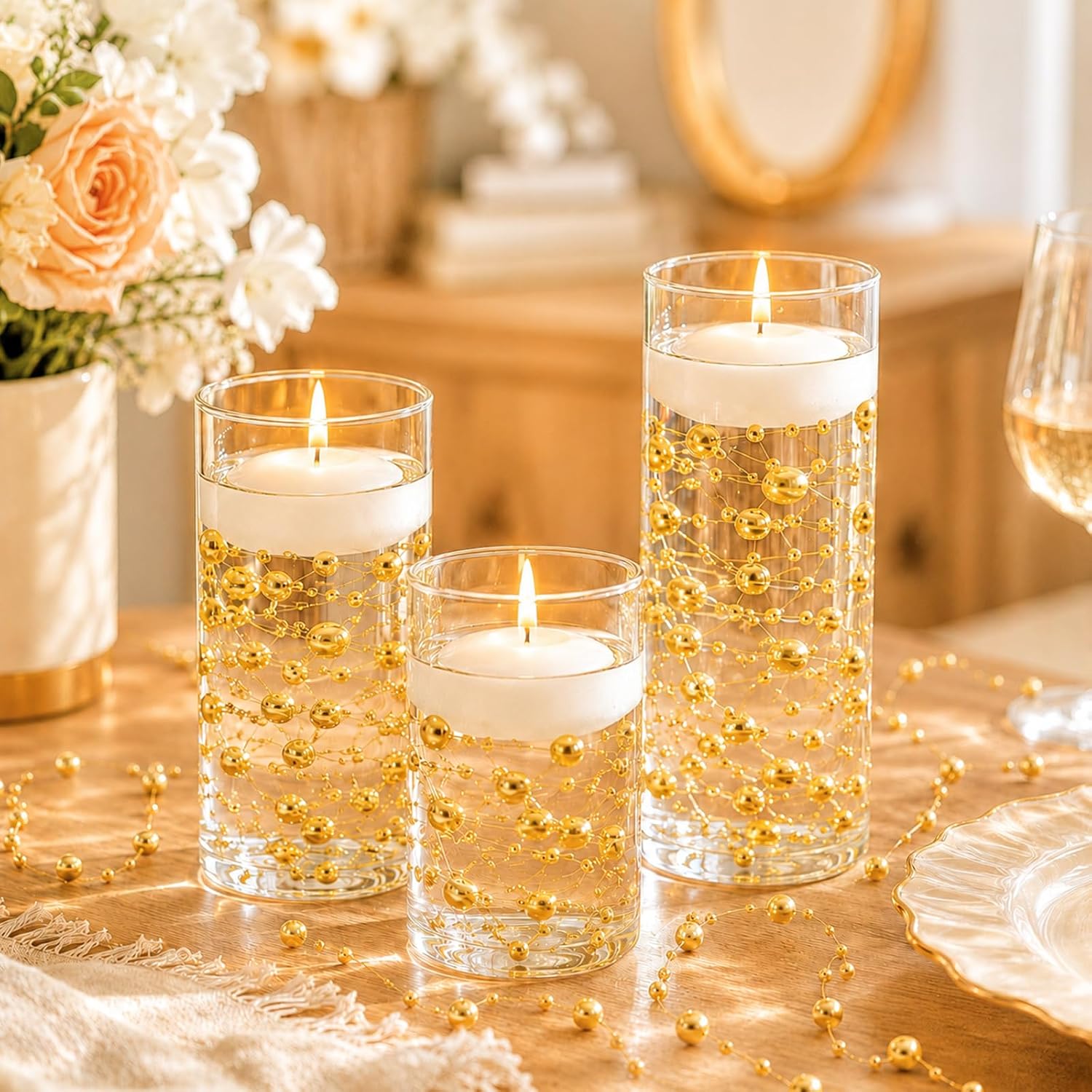 36Pcs 100.4FT Floating Beads for Centerpieces Vases, Floating Candle Decor
