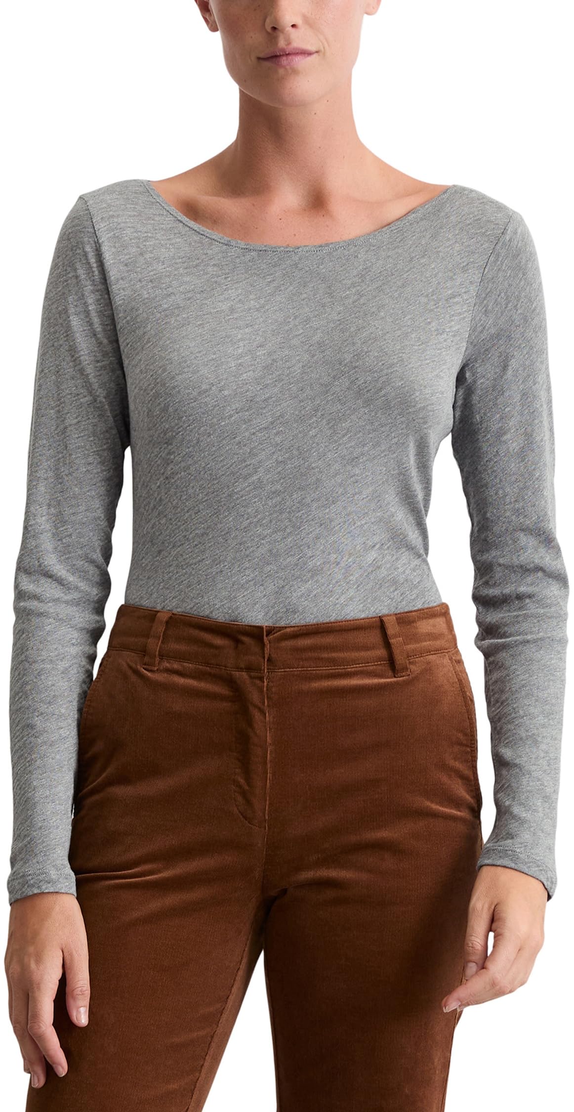Marc OߴPolo Women's Organic Cotton Boat Neck Long Sleeve Top, Grey (Grey Granite Melange), M
