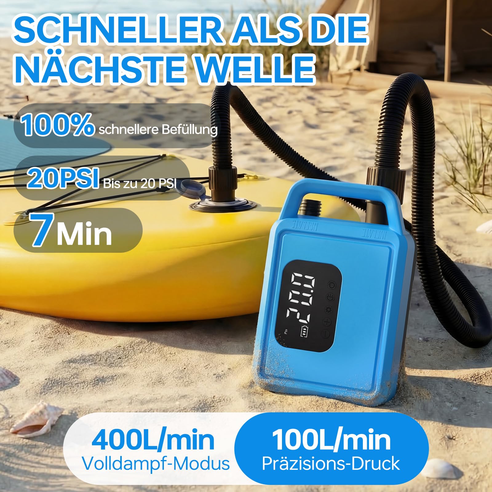 Pompe SUP électrique, rechargeable, sans fil, compacte, pour kayaks, tentes et matelas pneumatiques