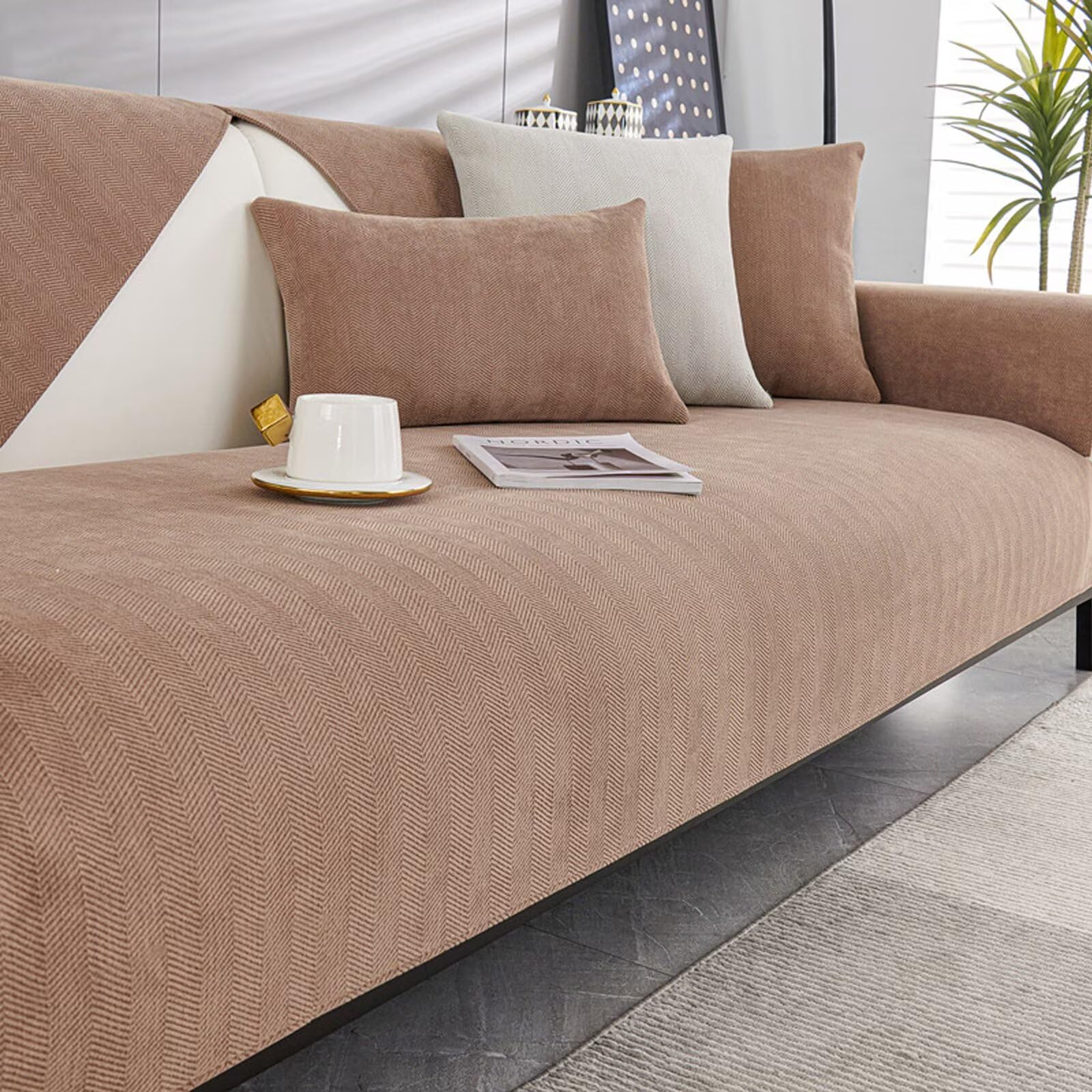 Tielag Sofa Überzug 1 2 3 4 Sitzer, Chenille Couch Überzug, Sofaschoner rutschfest, Sofabezug L Form, Sofadecken für Sitzfläche Washable