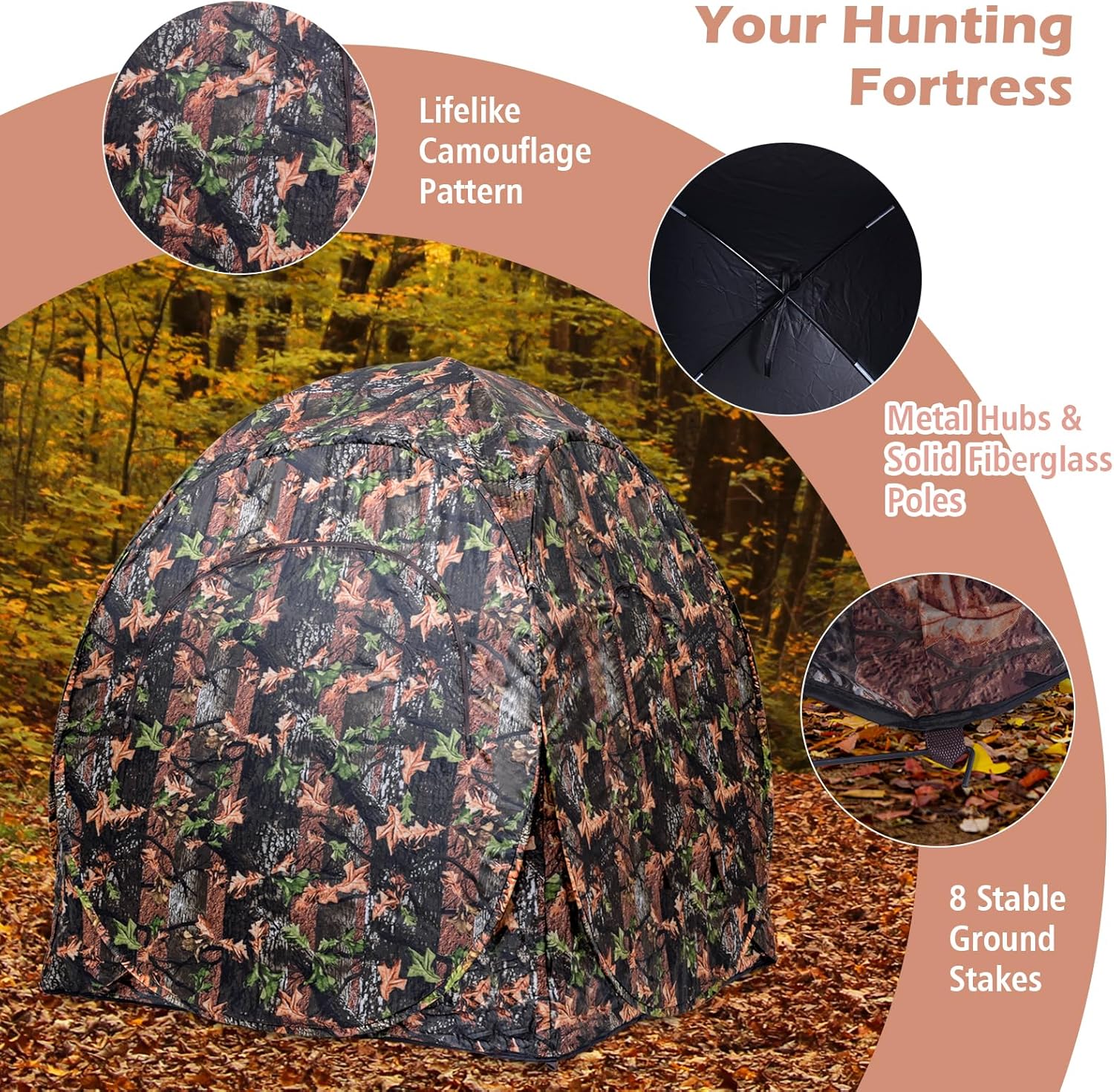 HAPPYGRILL Pop Up Hunting Blind Portable Ground Blind Waterproof Hunting Tent for 2-3 People, Camouflage Hunting Tent with 360 Degree Mesh Windows