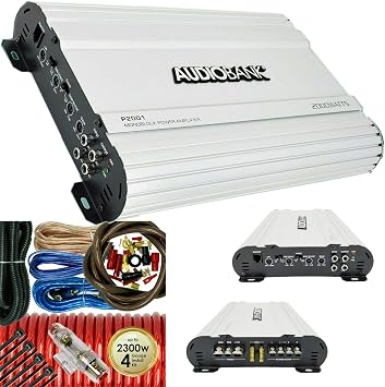 Audiobank P2001 2000 Watts Peak Power Monoblock Power Class AB Car Audio Amplifier with Remote Subwoofer Level Control & 4 Gauge Amplifier Installation Wiring Kit