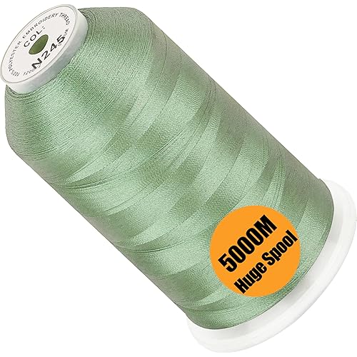 New brothread - Single Huge Spool 5000M Each Polyester Embroidery Machine Thread 40WT for Commercial and Domestic Machines - Opal Green (Janome Color)
