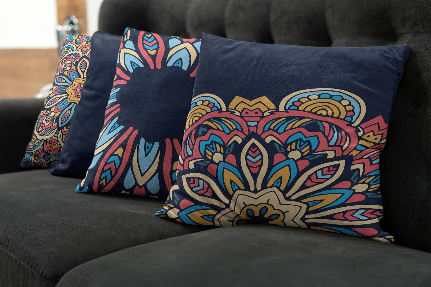 Ambesonne Mandala Throw Pillow Cushion Case Pack of 4, Multicolor Swirling Boho Artwork with Eastern Influences Abstract Look, Modern Accent Double-Sided Digital Printing, 18", Dark Night Blue
