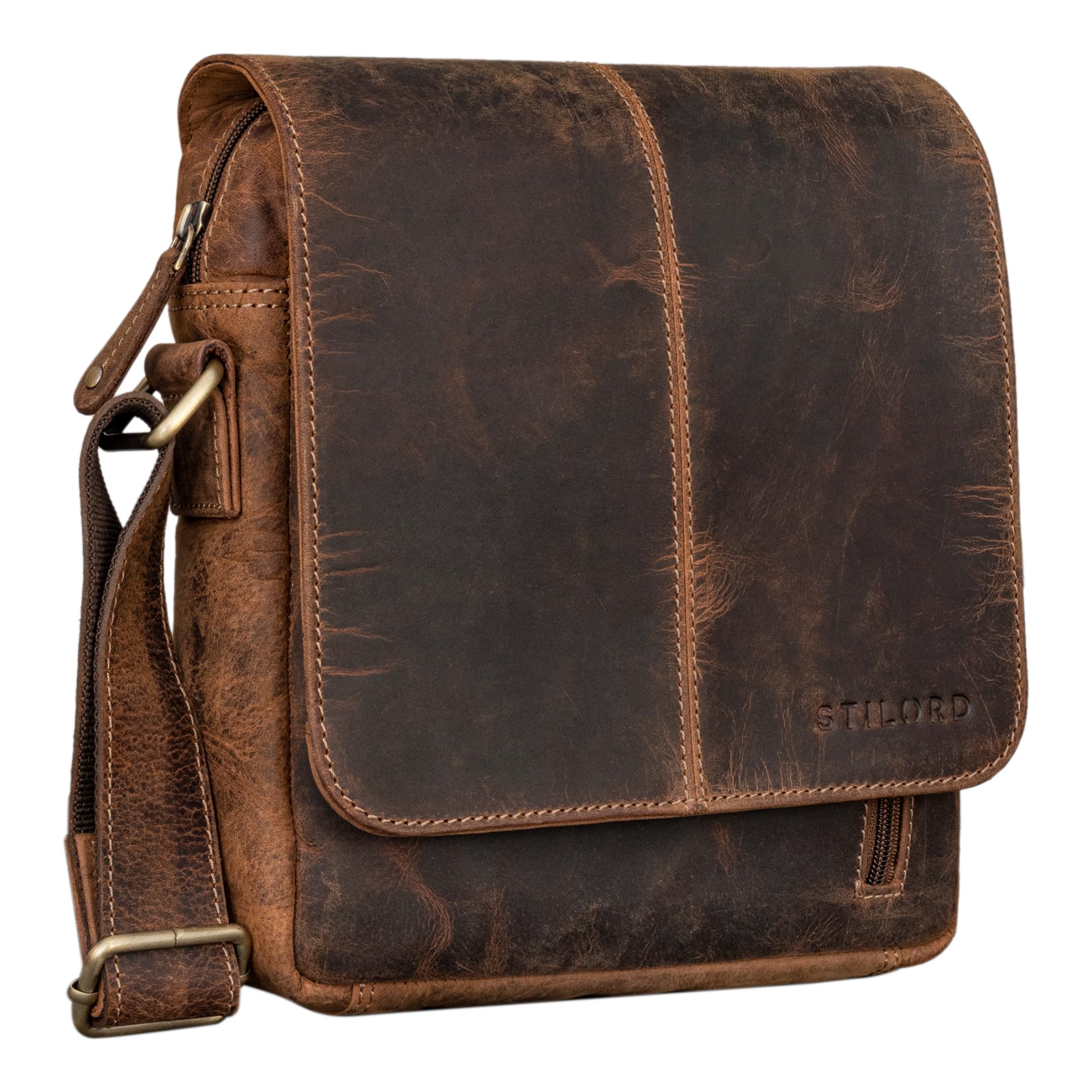 STILORD Matt Ledertasche Männer klein Vintage Umhängetasche Schultertasche Herrentasche für 9,7 Zoll iPads Tablet Herrenhandtasche Messenger Bag Echtes Leder Farbe:Mocca - Dunkelbraun