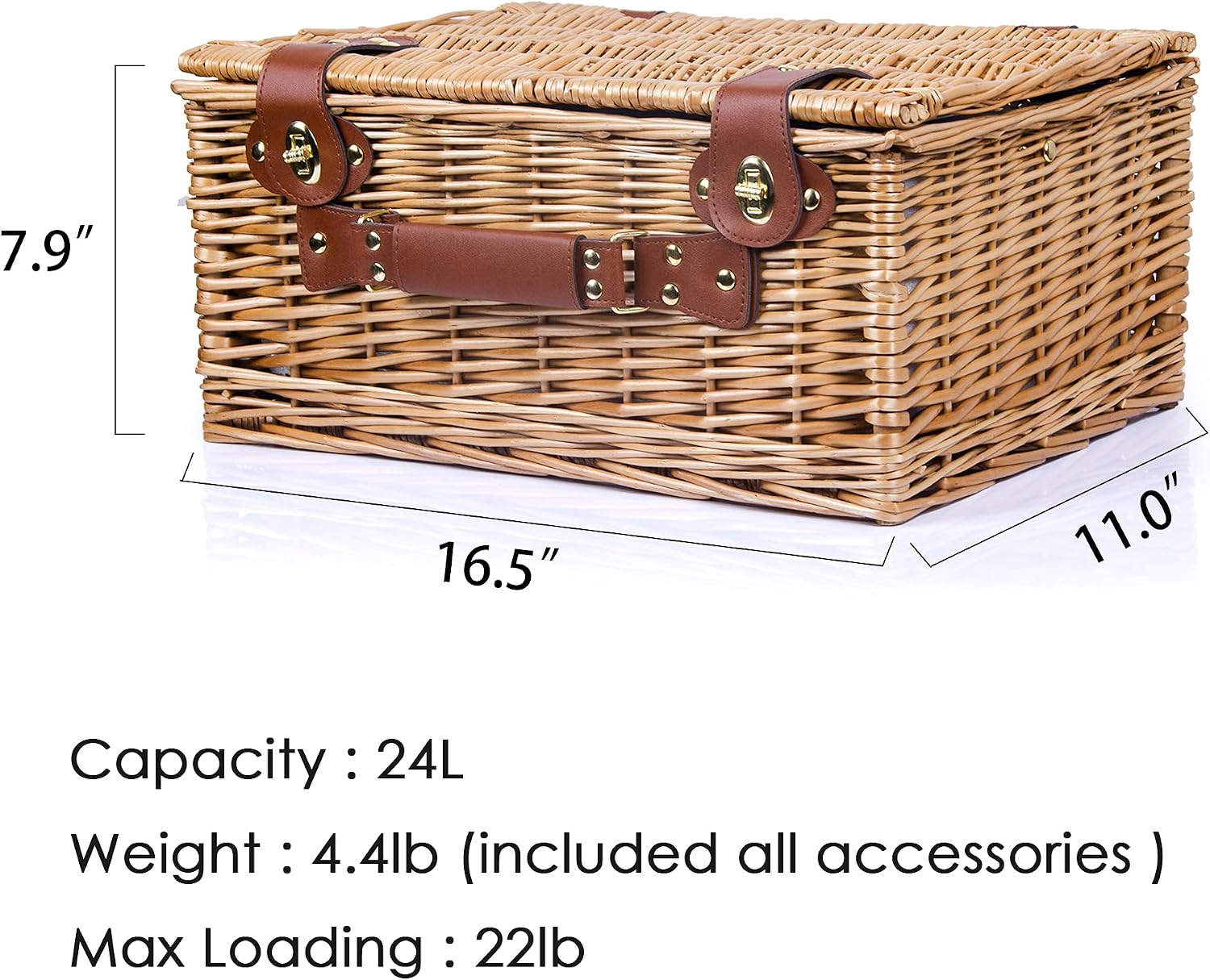 SatisInside Picnic Basket for 2 Wicker Picnic Set with Insulated Liner for Camping,Wedding,Valentine Day,Gift - Reinforced Handle, Grey Stripes