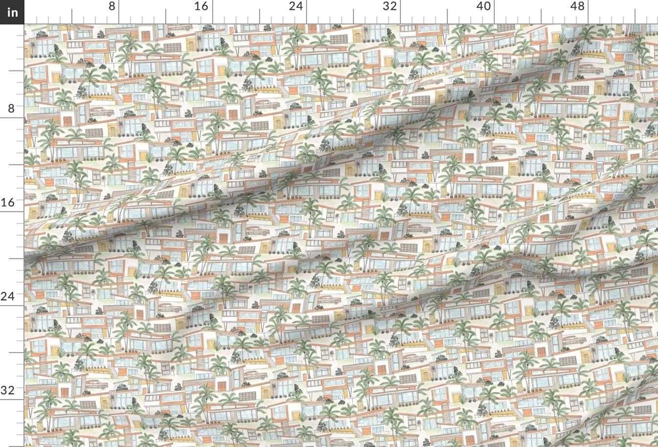 Spoonflower Fabric - Midcentury Architecture Vintage Retro Palm Springs Printed on Satin Fabric Fat Quarter - Sewing Lining Apparel Fashion Blankets Decor