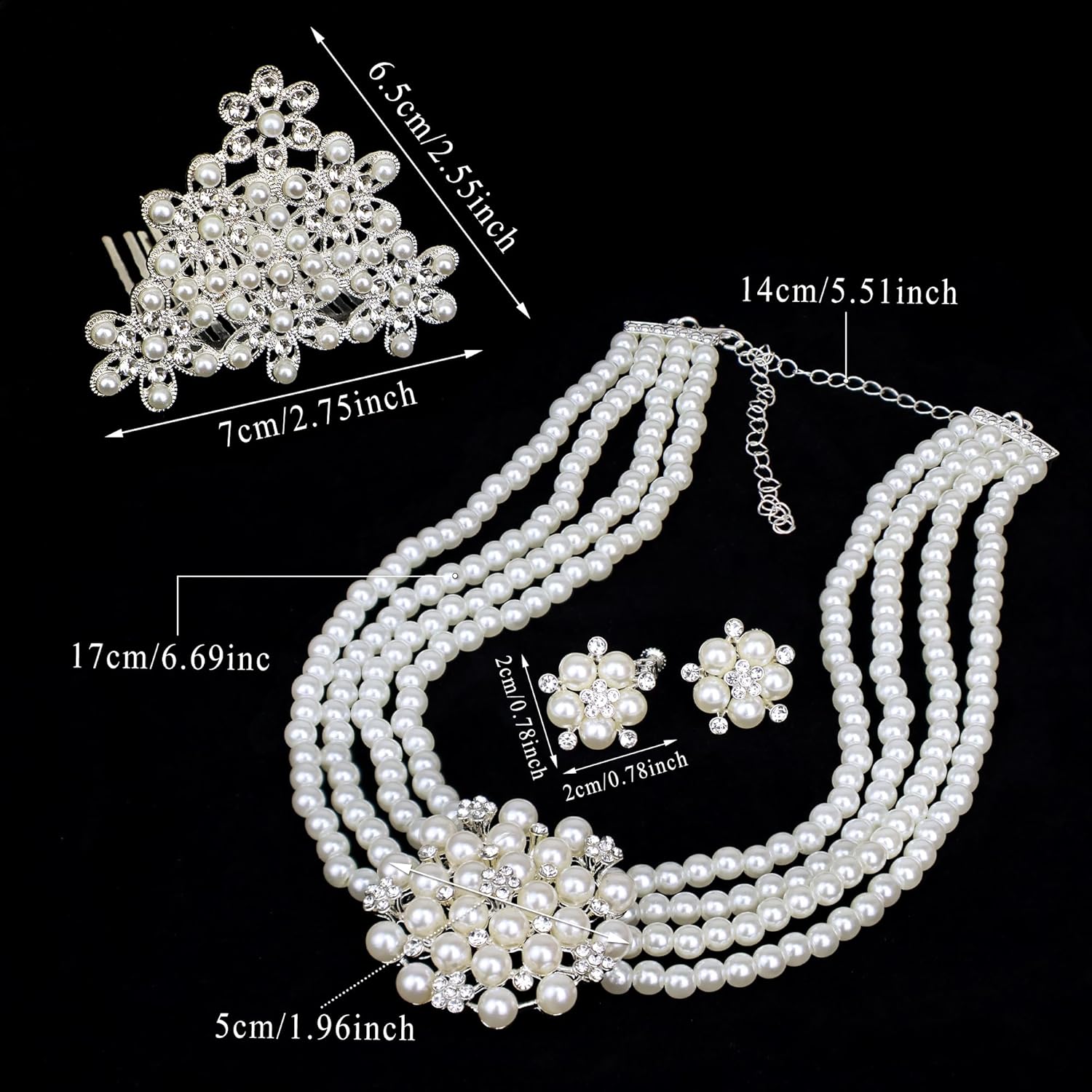6PCS 1920s Accessories, Holly Golightly Costume 20s Accessories Pearl Necklace Earrings Gloves Sunglasses for Women - Image 2