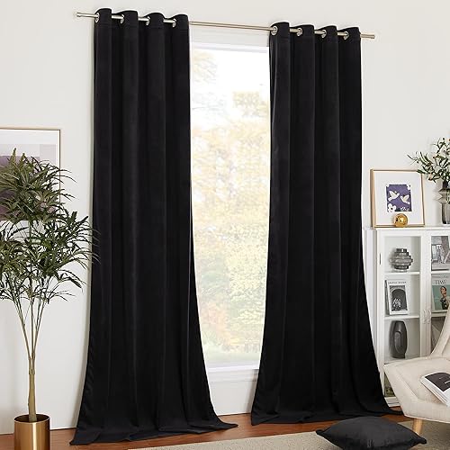 Vista 7 de NICETOWN Black Velvet Curtains, Media Movie Theater Room Decor, Luxury Velvet Blackout Window Treatment Drapes, Classic Velvet Woven Home Theater