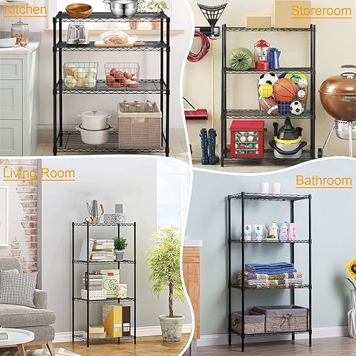 Miniatura 2 de GPRF Estantería de alambre de 4 niveles y almacenamiento, estantes ajustables para almacenamiento de estanterías de alambre de metal para garaje,