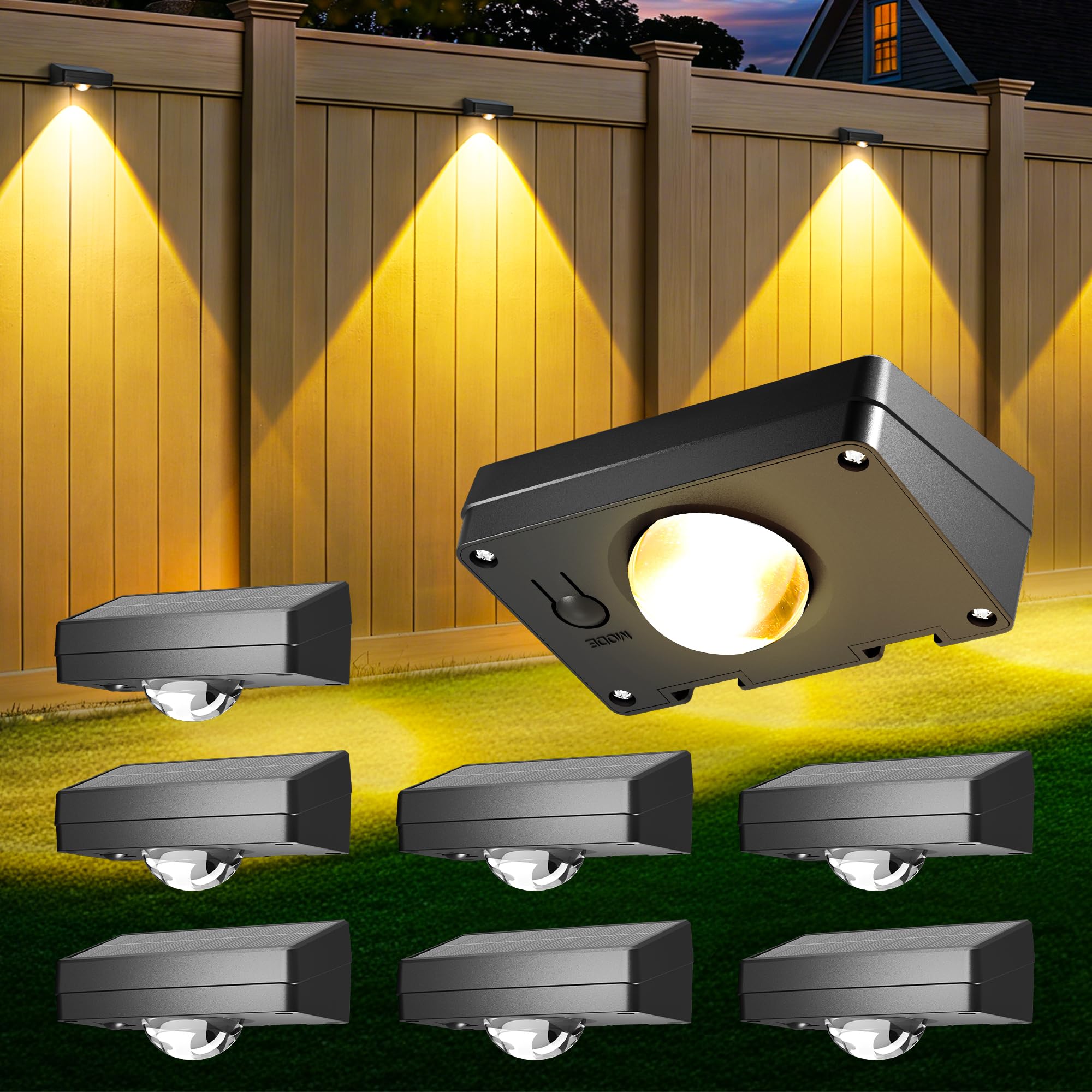 Solpex Solar Fence Lights Waterproof 8 Packs, IP65,Outdoor Garden Lights,3 Lighting Modes LED Lens Light for Wall, Backyard, Deck, Patio, Step, Stair, Porch, Pool Decor