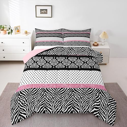 Miniatura 138 de Castle Fairy Juego de ropa de cama con estampado de cebra, tamaño matrimonial, juego de edredón de animales de África y vida silvestre, juego