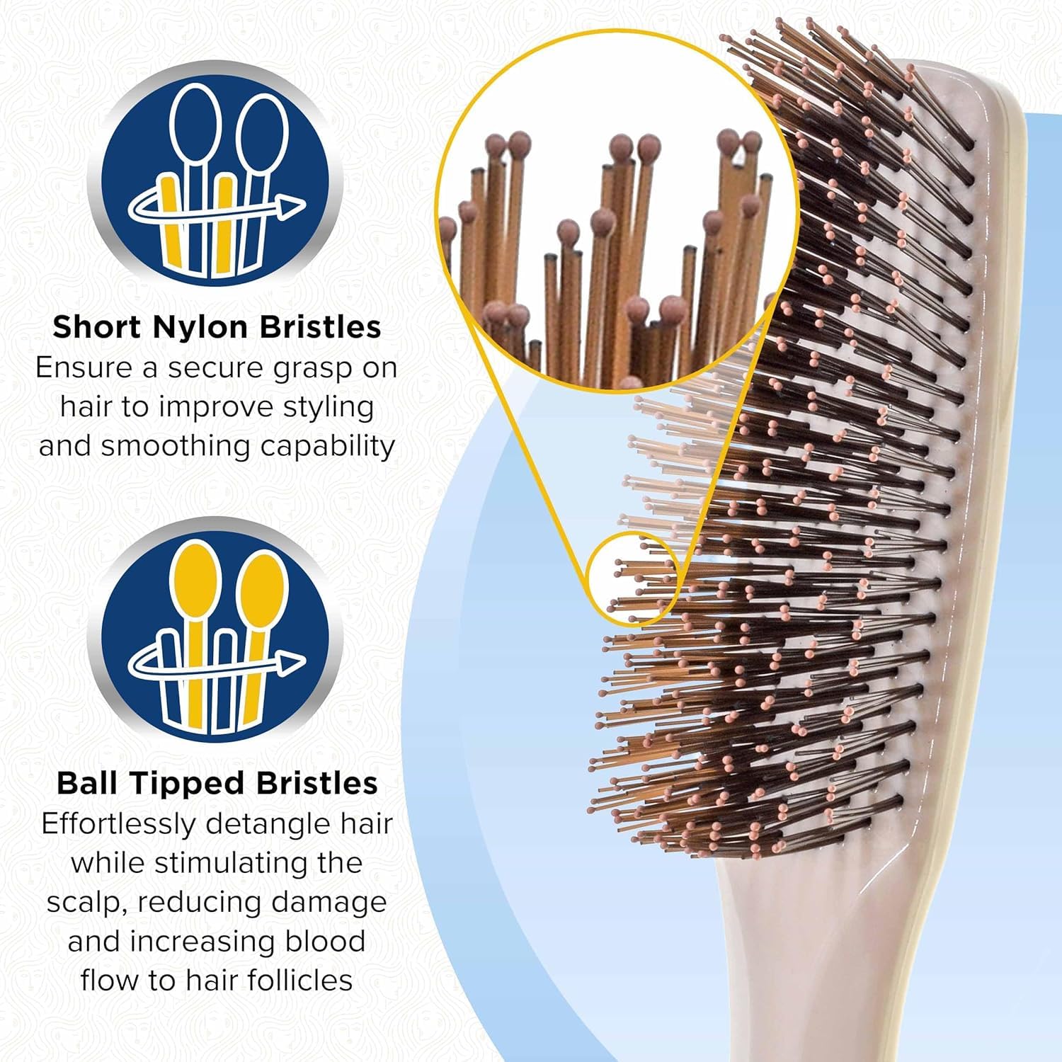 Giorgio GIO1IVY - GIO2IVY Ivory Gentle Touch Detangler Hair Brush for Men Women and Kids. Soft Bristles for Sensitive Scalp. Travel Brush, Wet and Dry for all Hair Types. Scalp Massager Brush