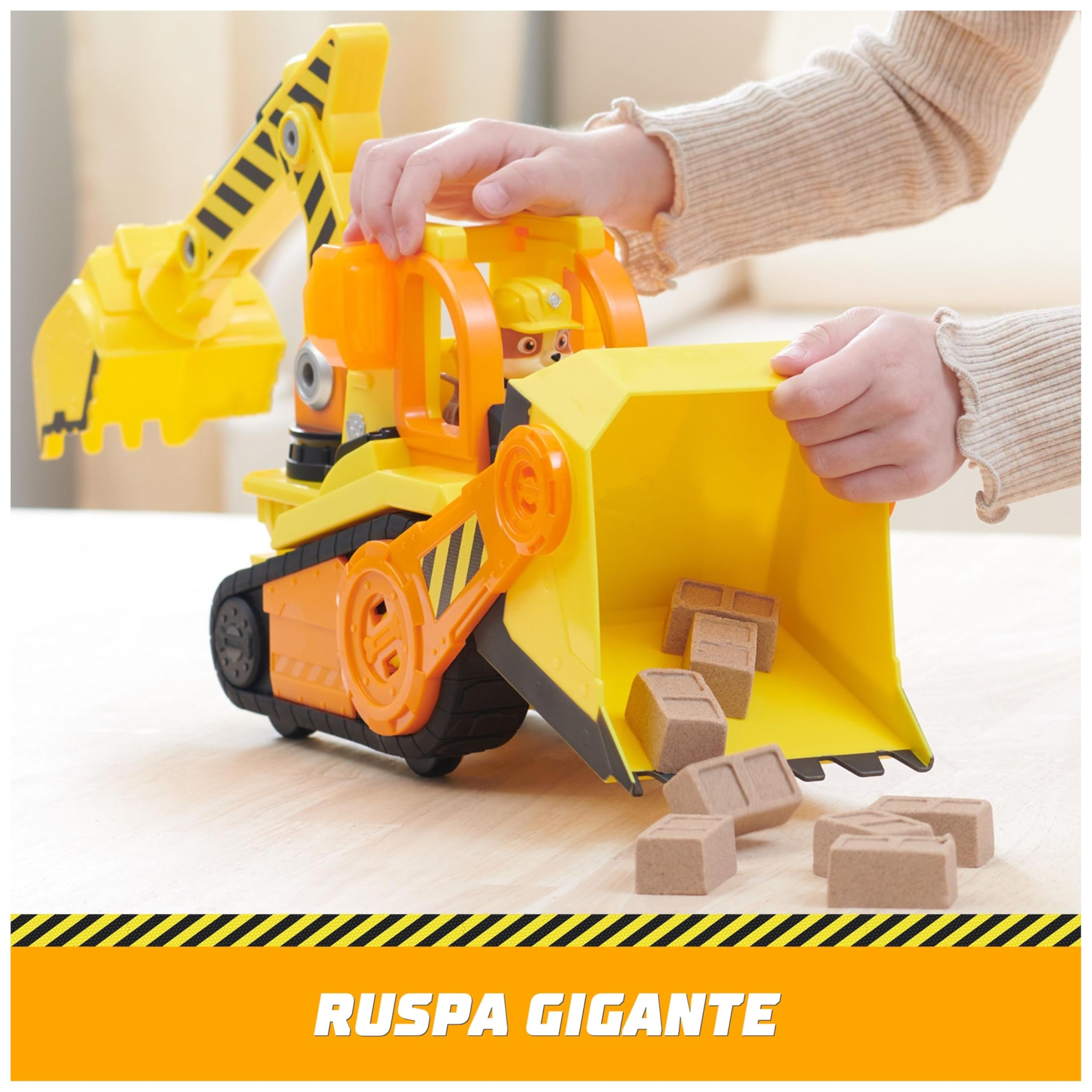 Rubble & Crew, Veicolo da lavoro Deluxe di Rubble, Bulldozer da cantiere con luci, suoni e personaggio, giocattoli per bambini e bambine dai 3 anni in su