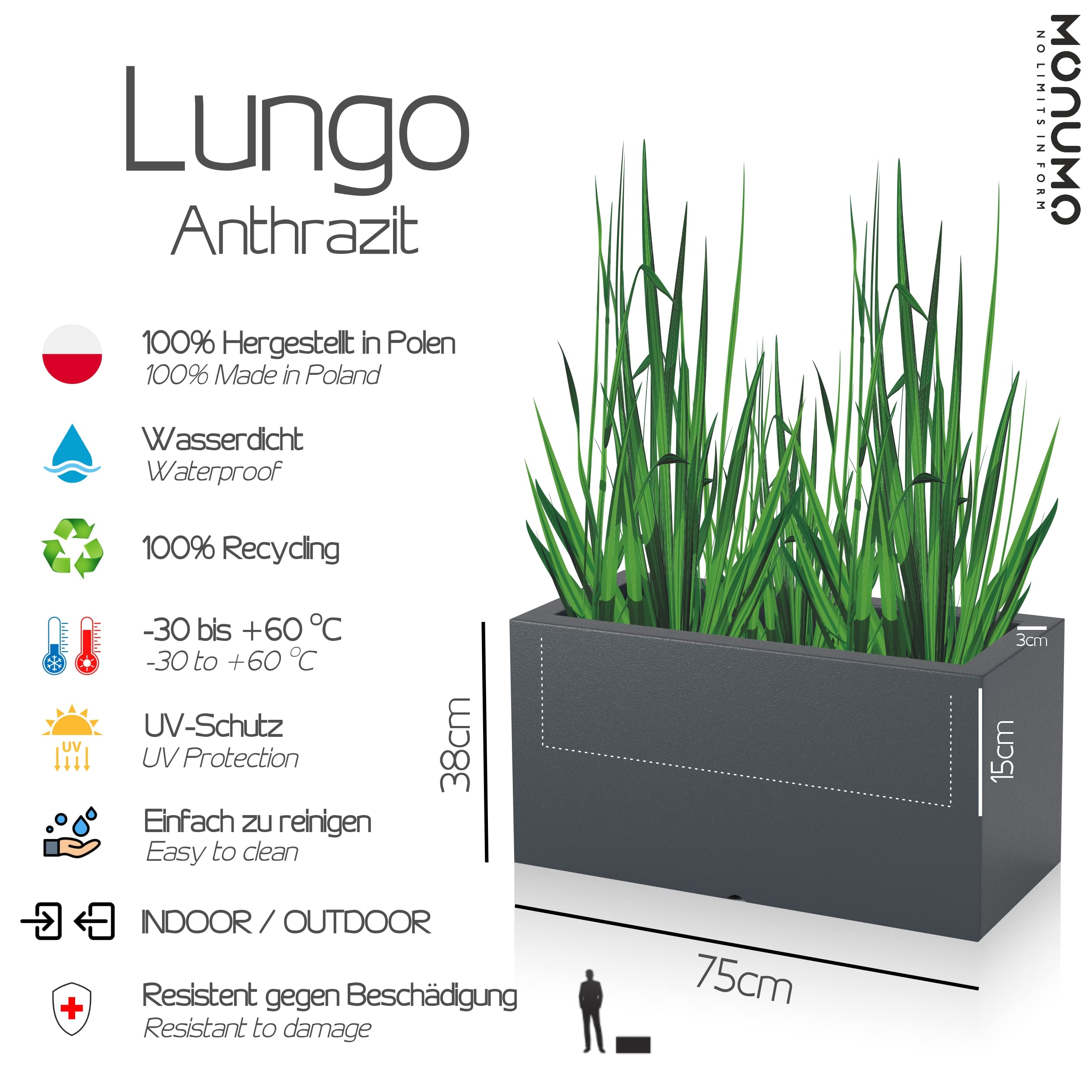Lungo Blumentopf Aus Cortenstahl – Groß, Wetterfest, Mit Innenkasten, Maße 35x75x38 Cm, Für Garten, Terrasse, Balkon
