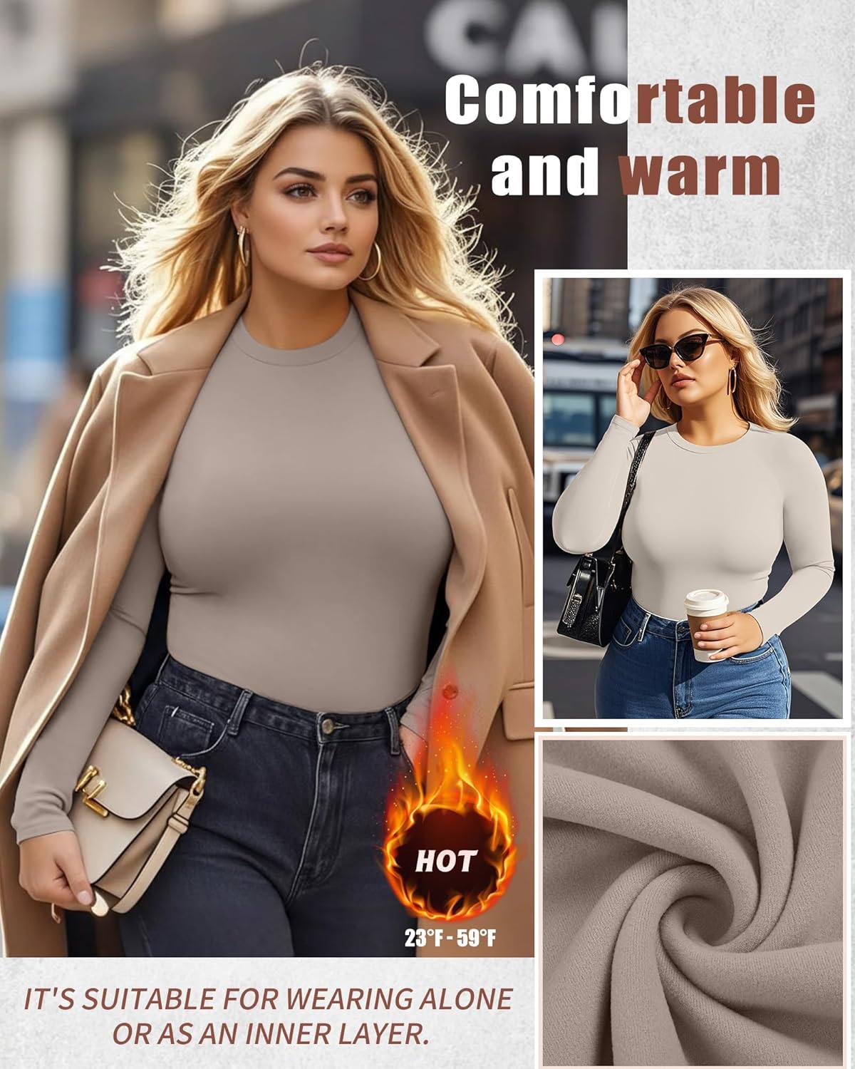3 Pack Women's Plus Size Thermal Shirts Raglan Sleeve Crew Neck Fleece Lined Tops Long Sleeve Base Layer Underwear - Image 2