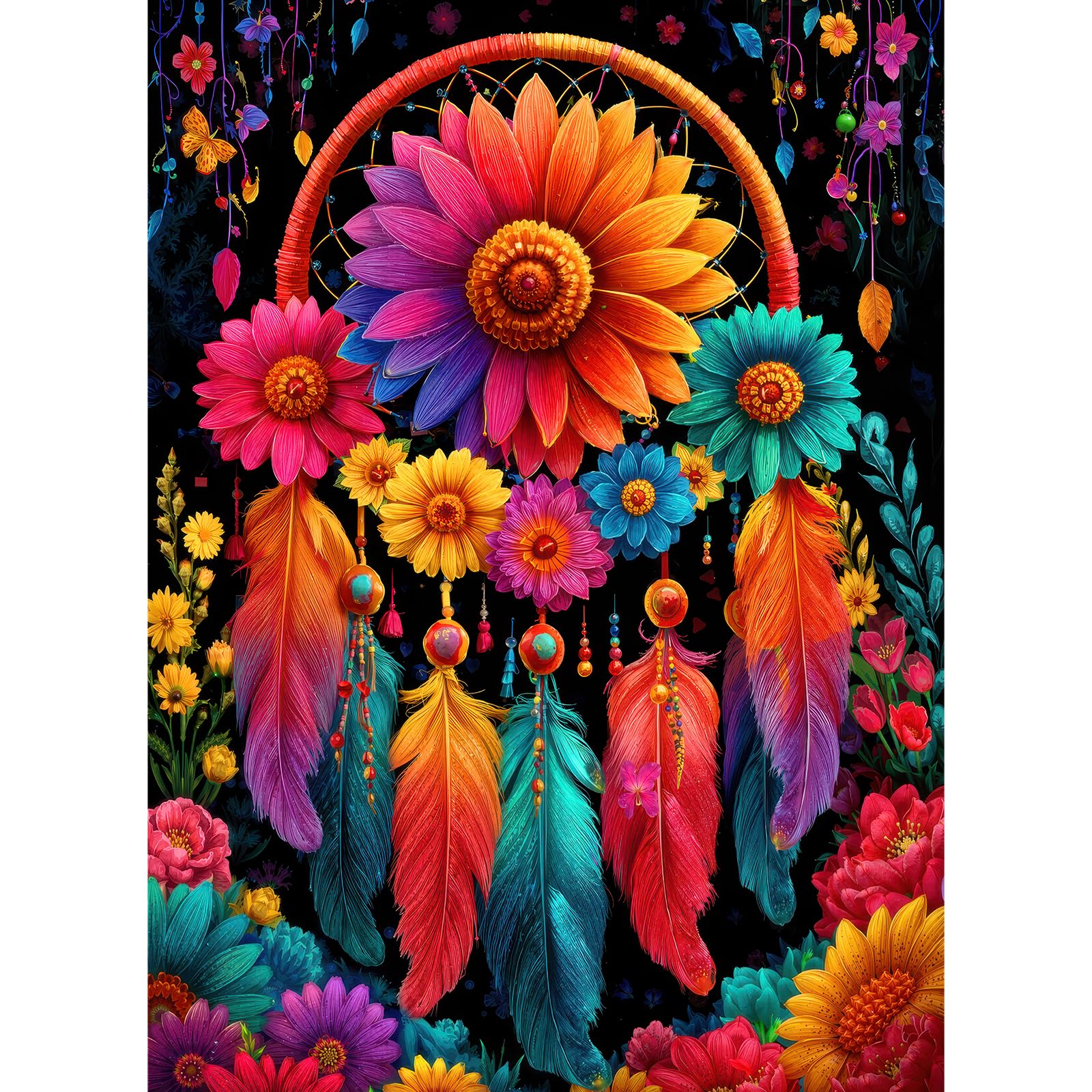 500 Piece Jigsaw Puzzle for Adults - Floral Dreamcatcher Rainbow Flower & Feather Art Colorful Boho Wall Decor Puzzle Challenging 500pcs Adult Brain Teaser Gift for Women (Dreamcatcher)