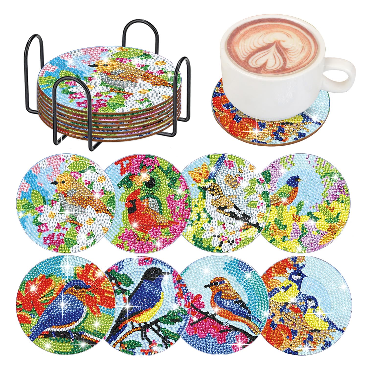 8-teiliges Diamant-Malerei-Untersetzer-Set Mit Halter, Mandala-Design – DIY Bastelset Für Erwachsene & Kinder