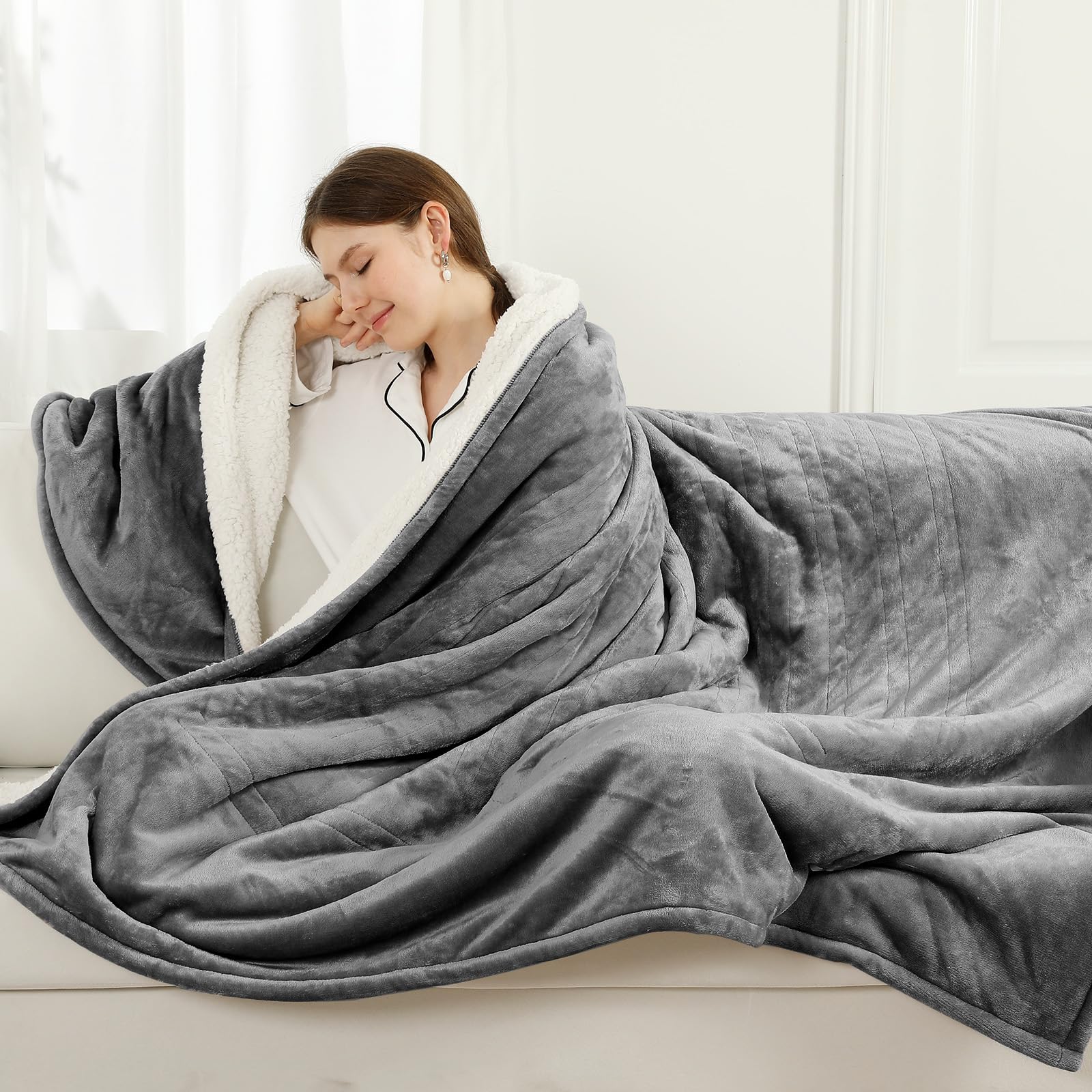 ESTINGO Coperta Elettrica 180x130cm, Termocoperta Morbida, Spegnimento Automatico, 6 Livelli, Timer 10h, Protezione Surriscaldamento, Lavabile, Riscaldamento Rapido, Regalo Natale, Grigio