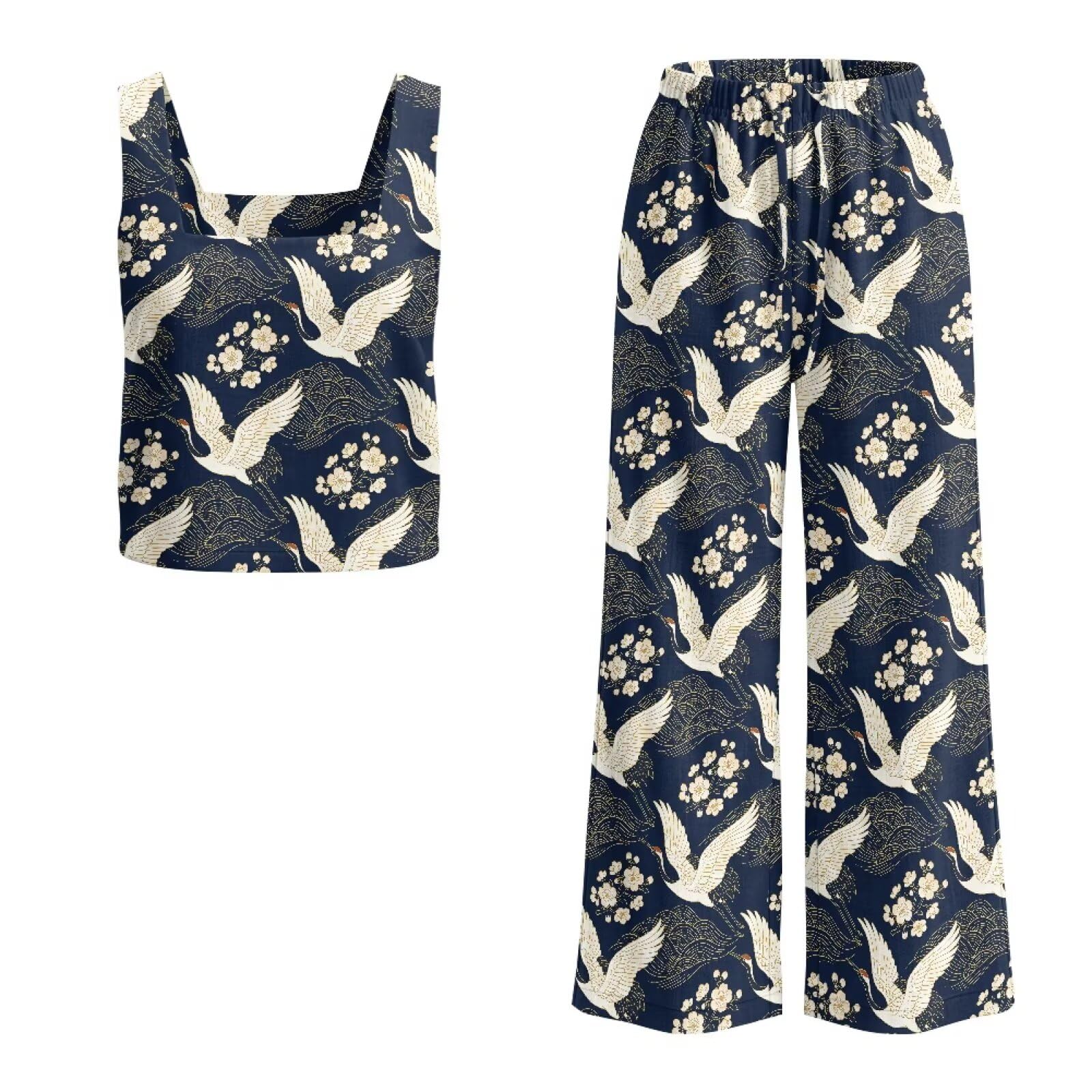 Xoenoiee Sommer-Outfits für Damen, ärmelloses Tank-Top, Hose mit weitem Bein, 2-teiliges Set, Lounge-Set für Urlaub, Strand, Kreuzfahrt