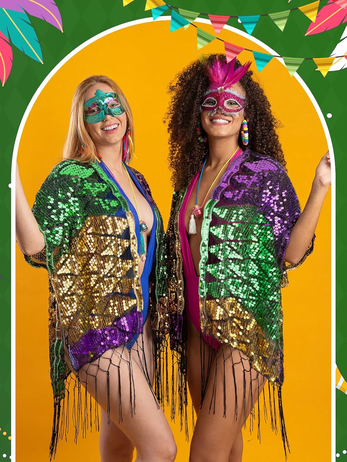 Mardi Gras Shawl Scarf Gold Green Purple Poncho Outfits for Women Mardi Gras Party Masquerade Costume Accessories - Image 7