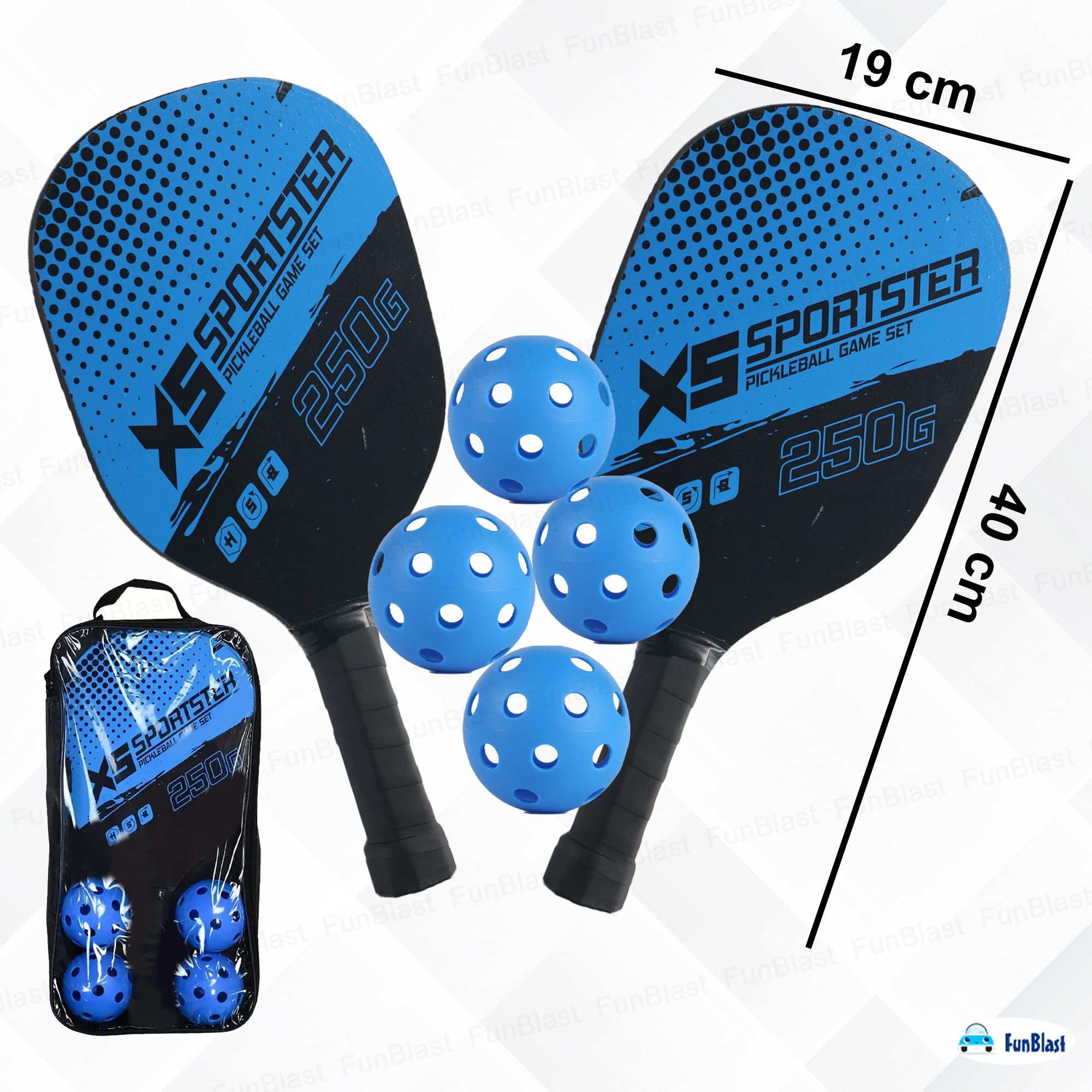 FunBlast Pickle Ball Racket Set - 2 Premium Wood Rackets with 4 Balls & Portable Carry Bag, Ideal for Kids, Men & Women - Durable & Lightweight, Outdoor Activities (Blue) — Amazon image 3