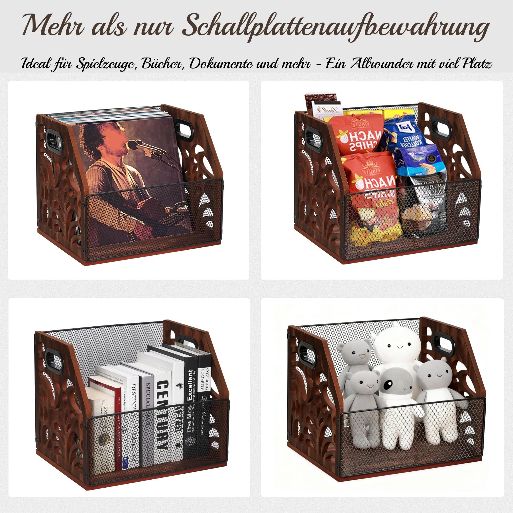 Supporto per dischi in vinile, vintage, in legno, per 70 LP, anche per album, riviste, libri, documenti, giornali