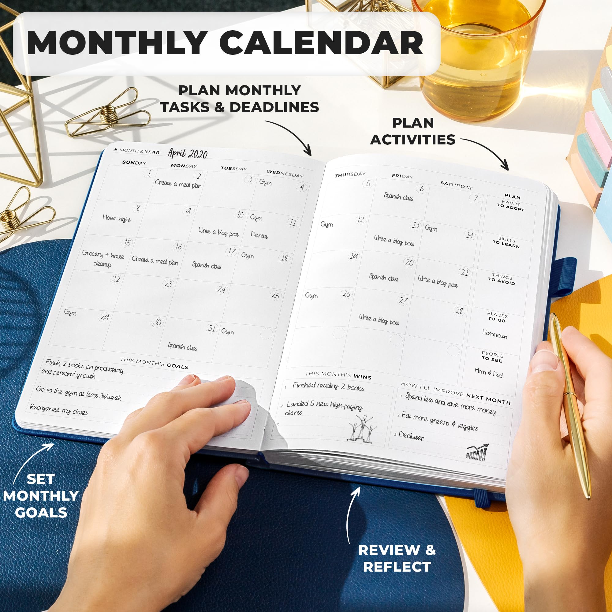 Clever Fox Planner Premium – Agenda settimanale e mensile non datata per produttività e gestione del tempo, A5 (blu mistico)