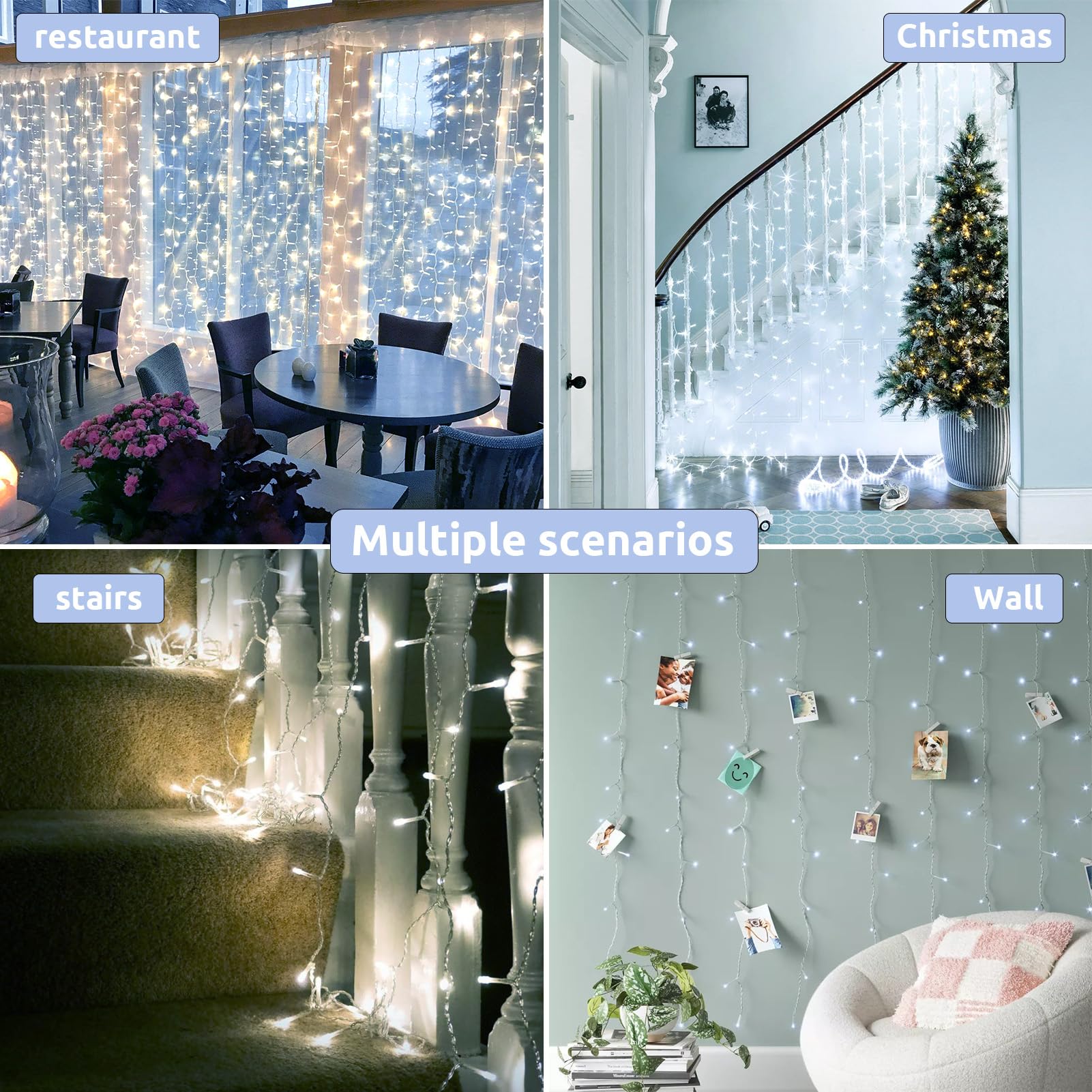 Cozymeow 2 Stück Lichtervorhang Aussen 6x3m 600 LED Lichterketten Vorhang | Stecker, Timer, 8 Modi, Wasserdicht Lichtervorhang Wand Balkon Pavillon Terrassen Hochzeit Weihnachten Geschäftlich Deko